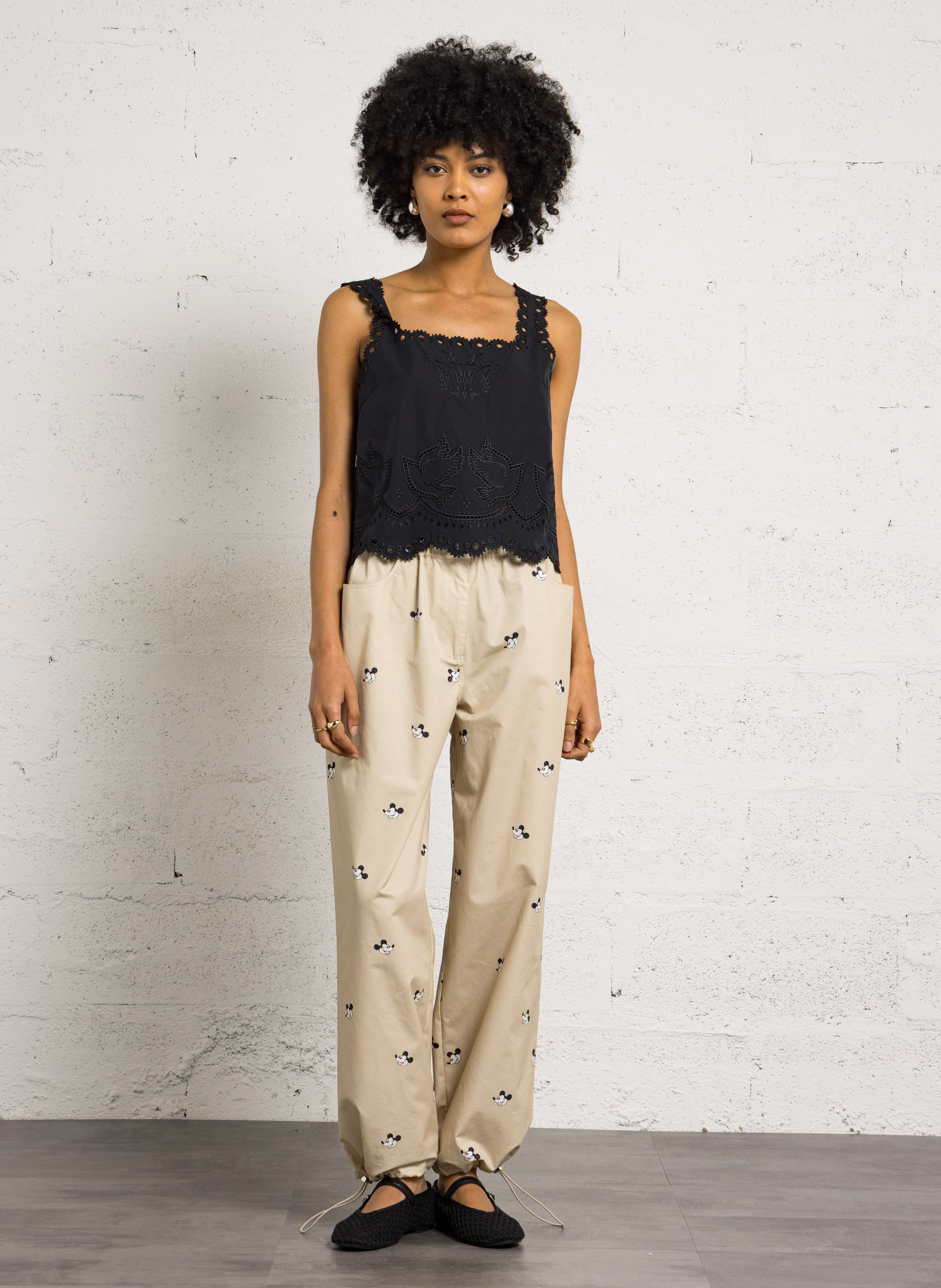 Pantalon large en coton BERENICE Beige