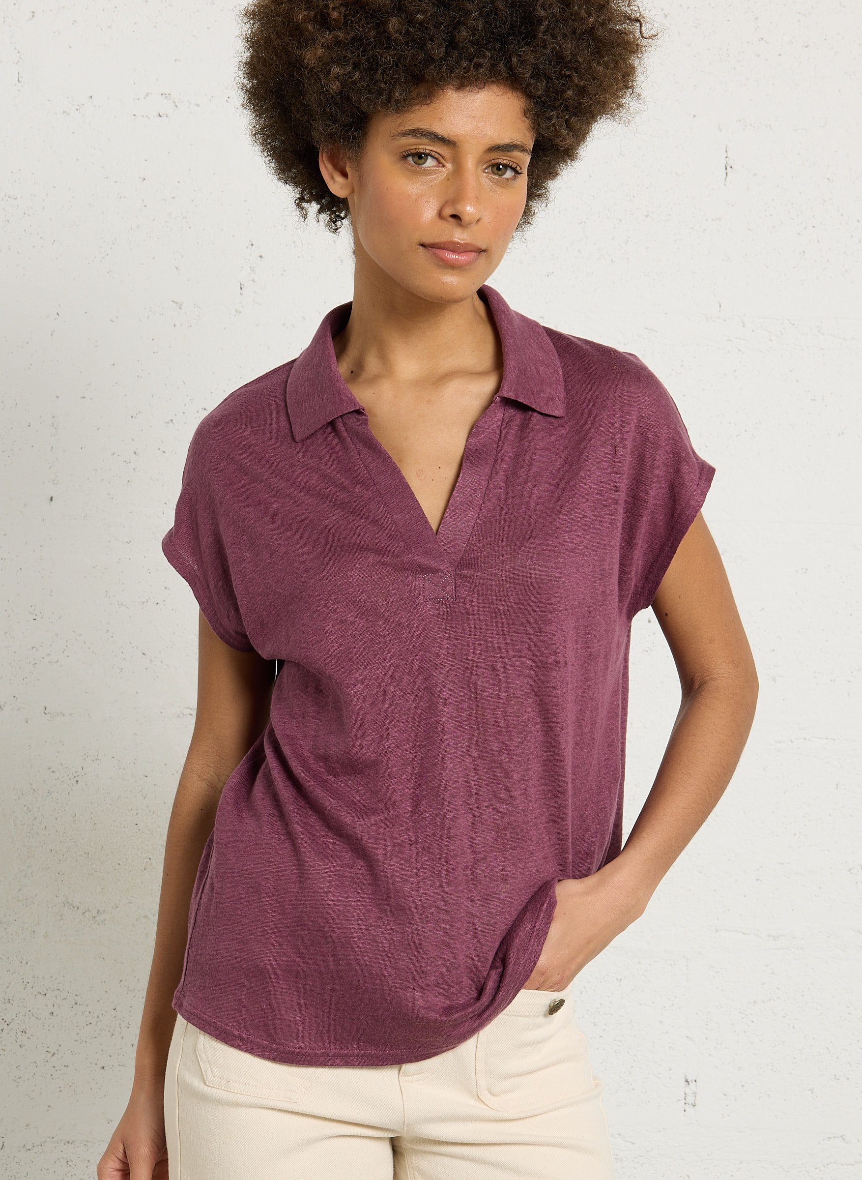 Weites Leinen-T-Shirt SUD EXPRESS Violett