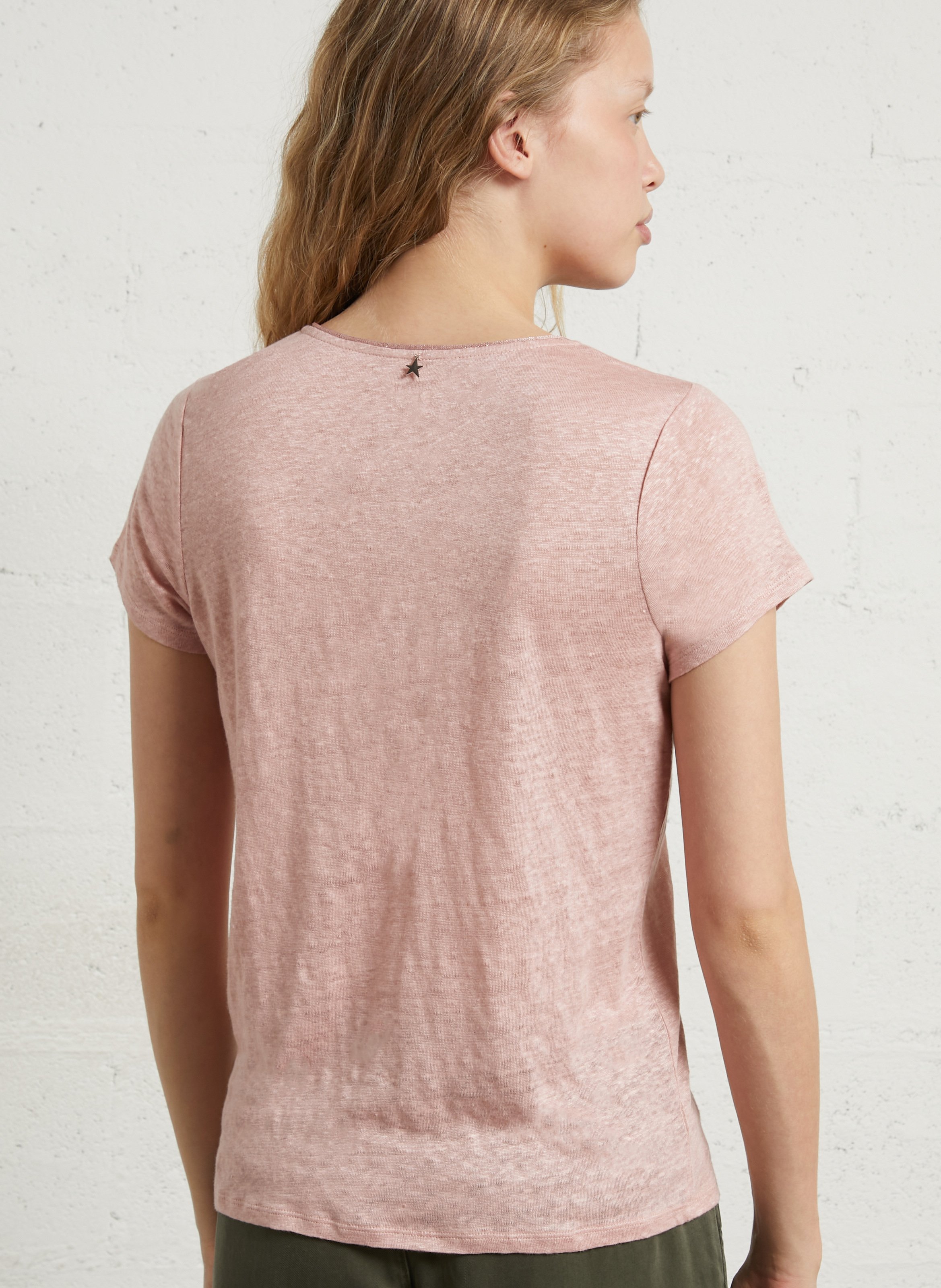 Dunne, linnen trui met V-hals SUD EXPRESS Roze