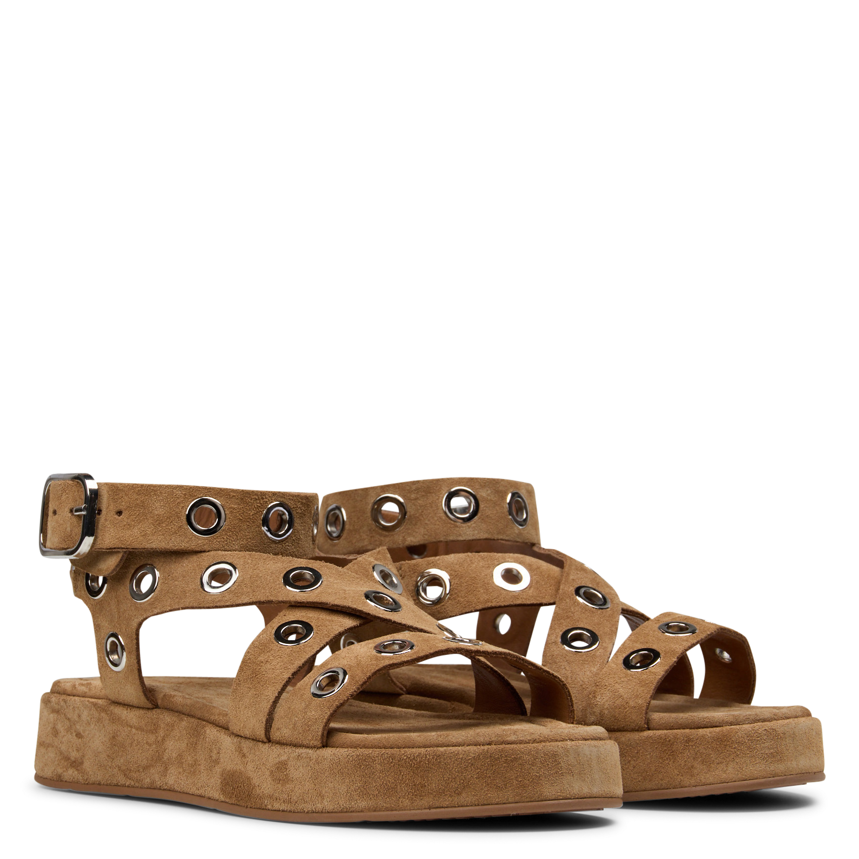 Sandalias planas de cuero de ante con ojales MELLOW YELLOW Beige