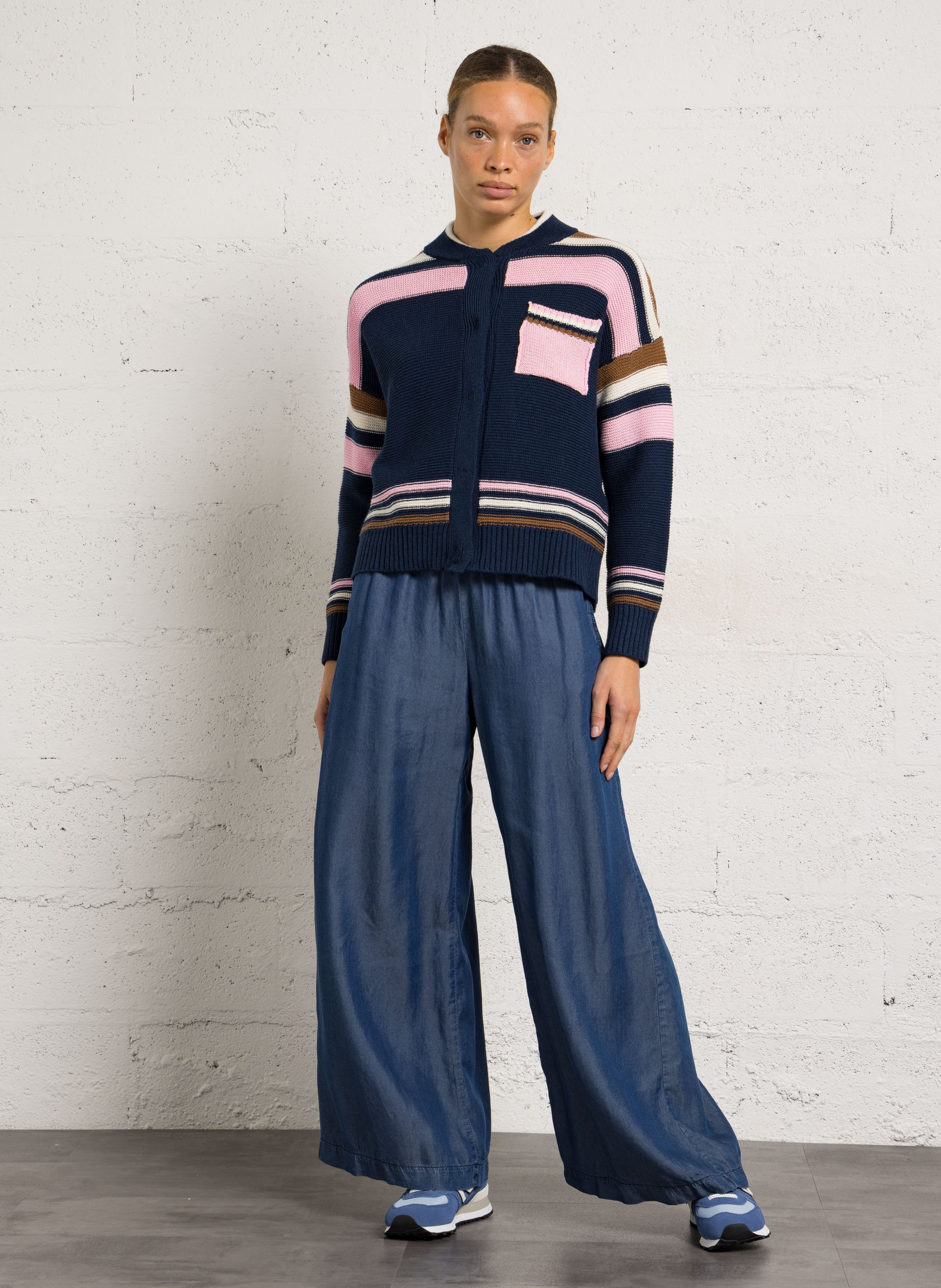 Cardigan droit en coton mélangé DR BLOOM Bleu