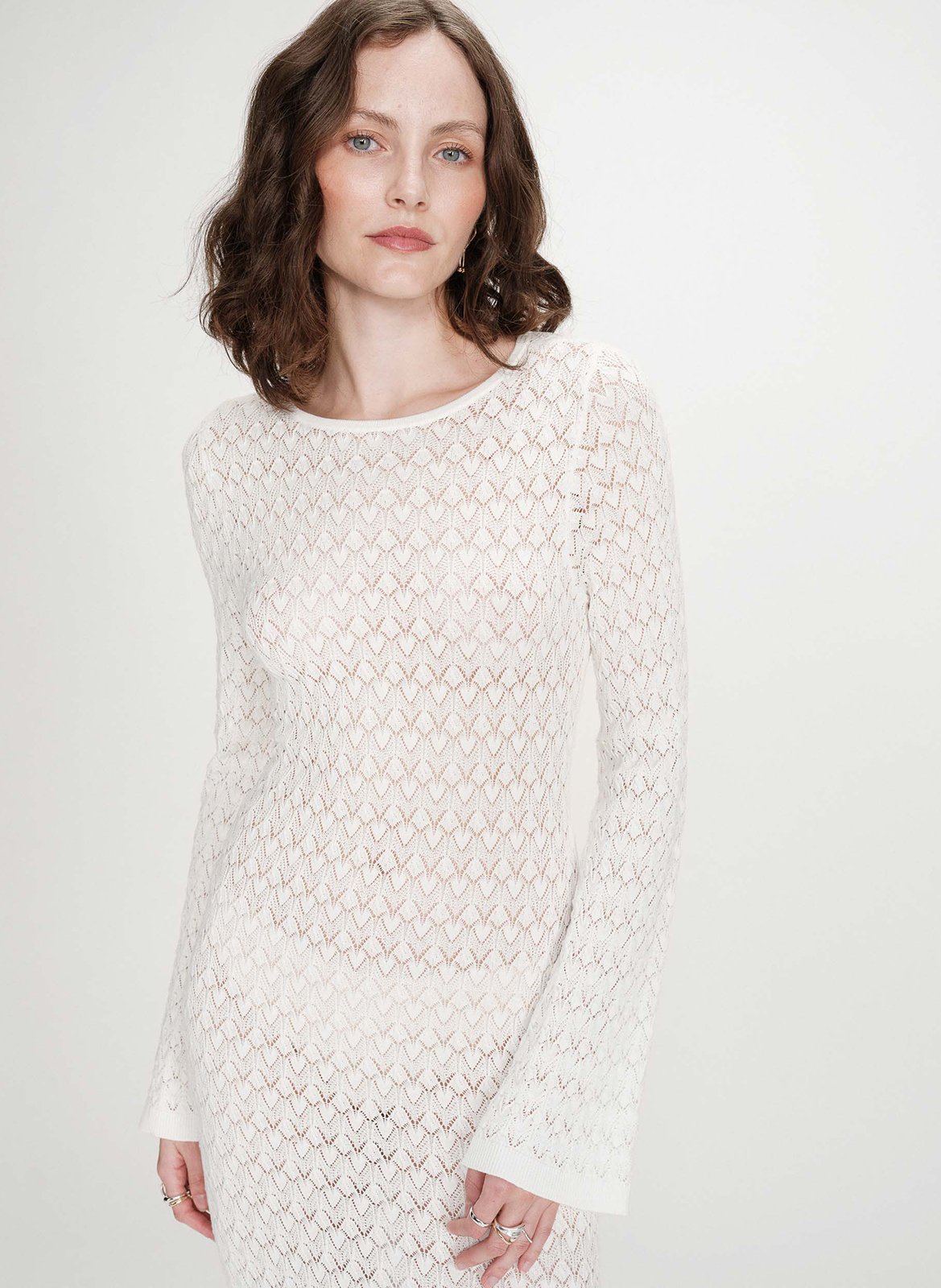 Robe longue col rond tricotée GRACE ET MILA Blanc