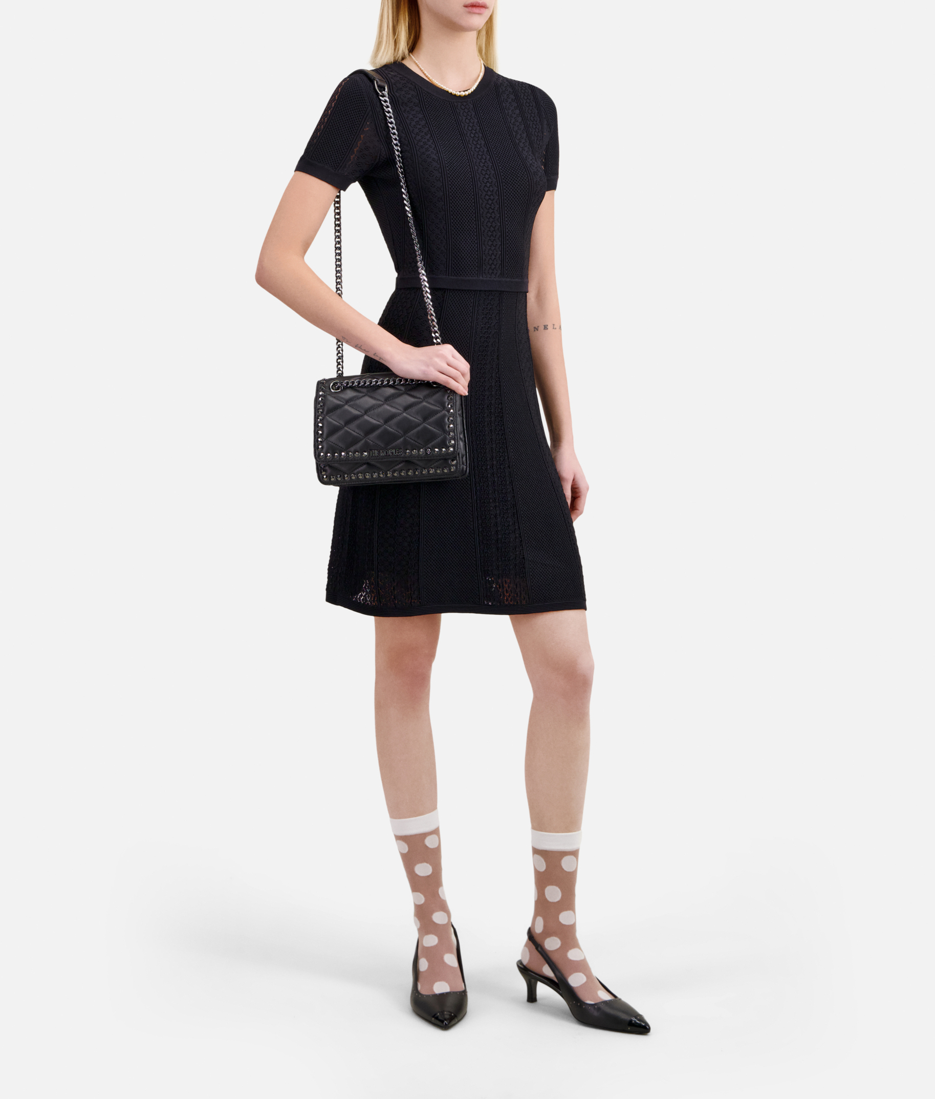 Robe courte col rond en maille ajourée THE KOOPLES Noir