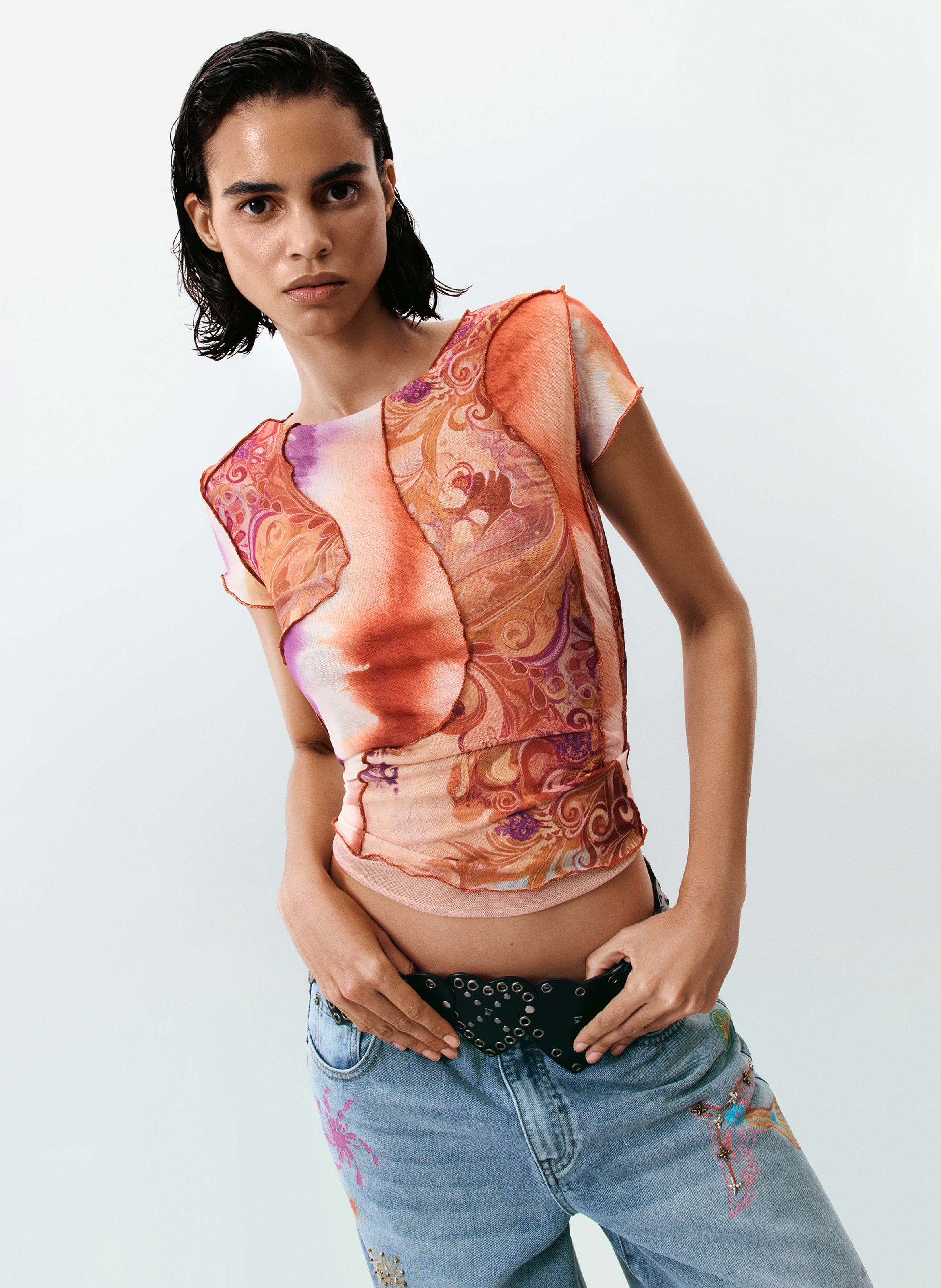 Close-fit printed T-shirt DESIGUAL Multicolored