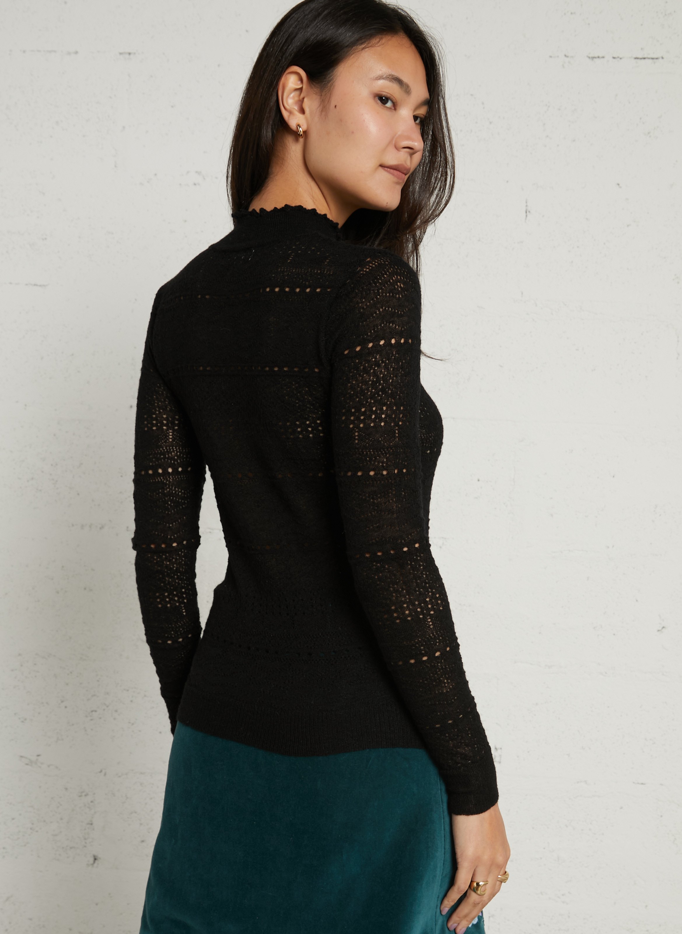Gerade geschnittener Ajour-Strickpullover LOUISE MISHA Schwarz