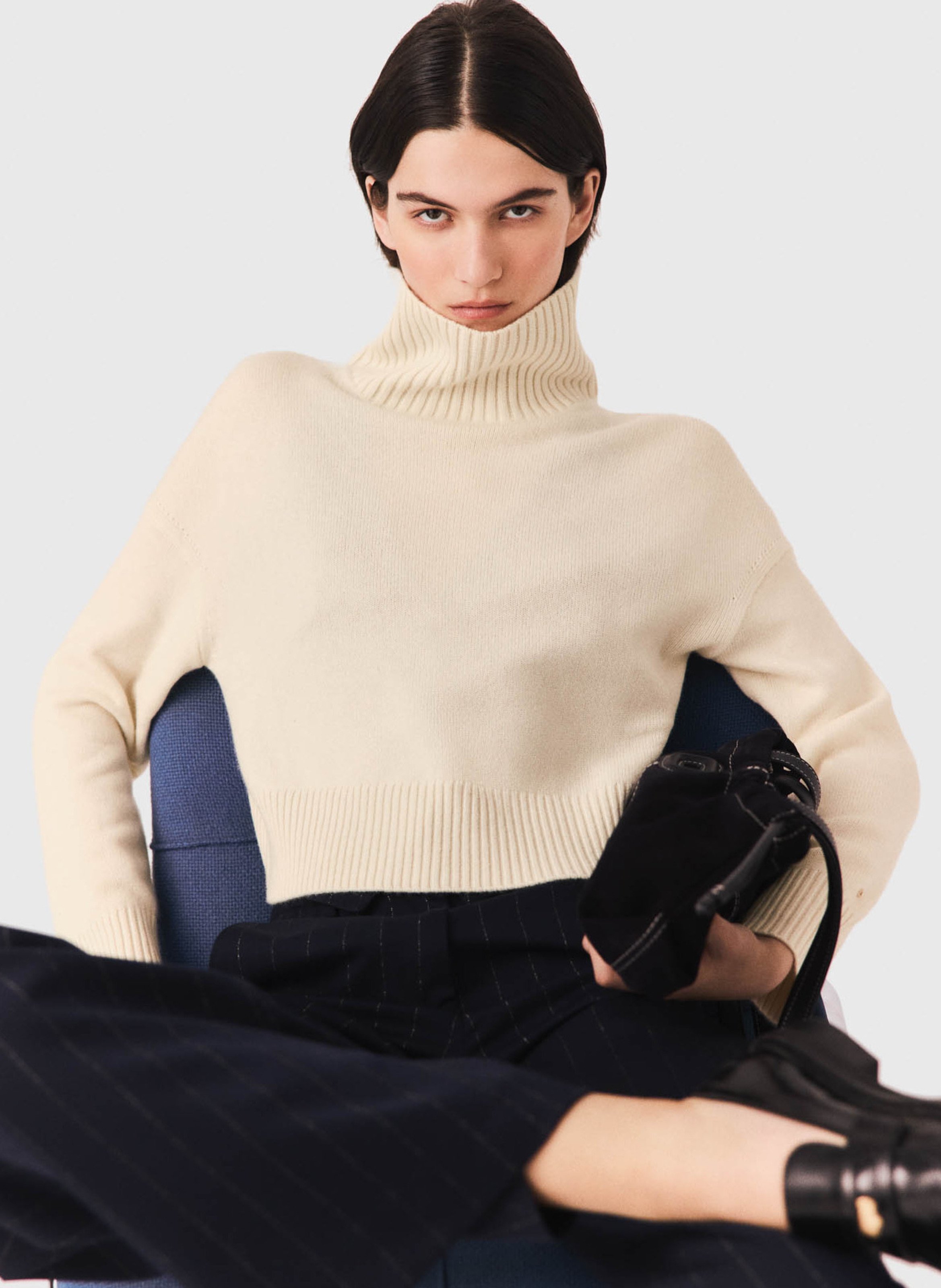 Pull col montant en cachemire mélangé MAJE Beige