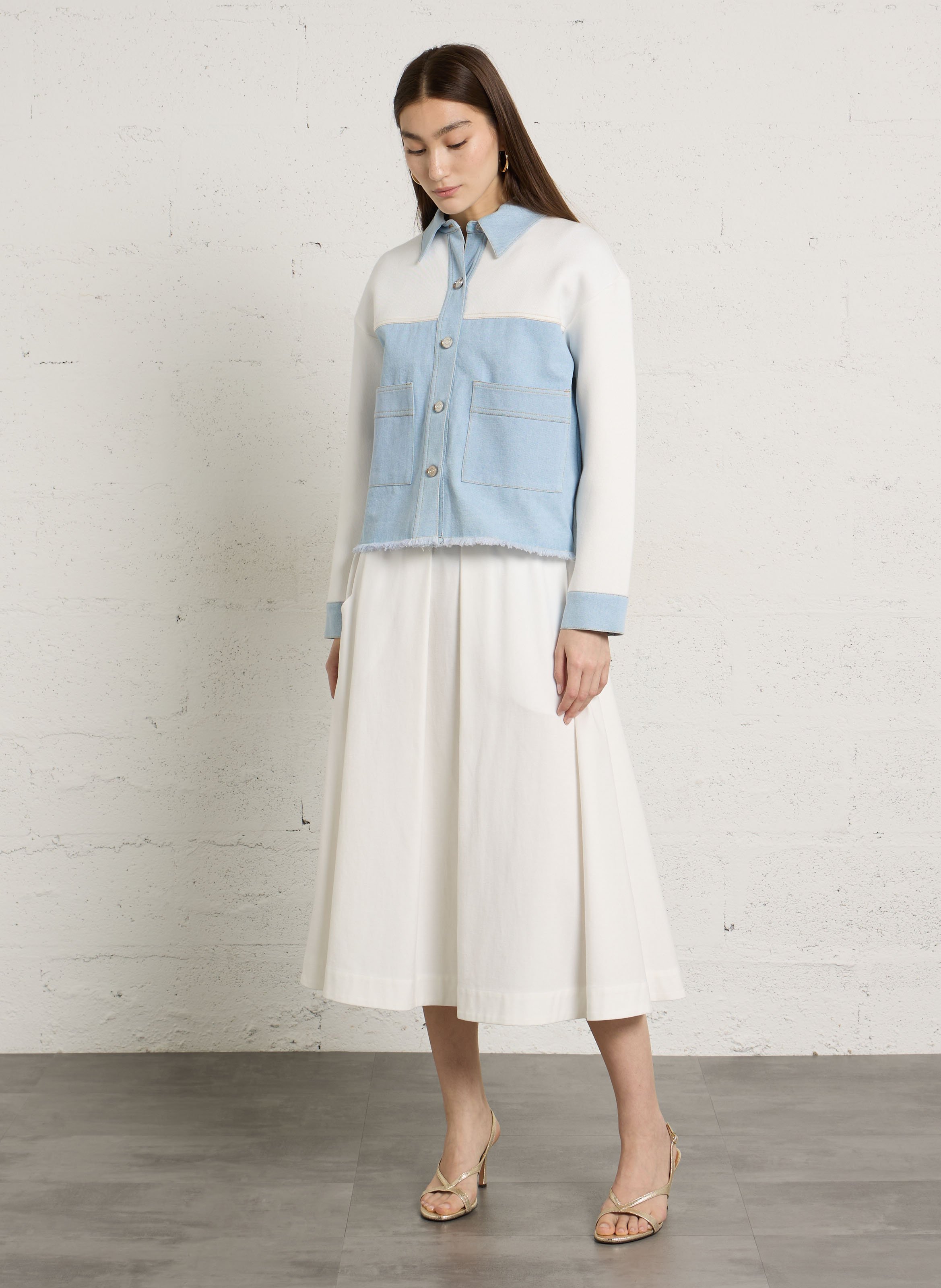 Veste droite col classique en coton MAISON 123 Blanc