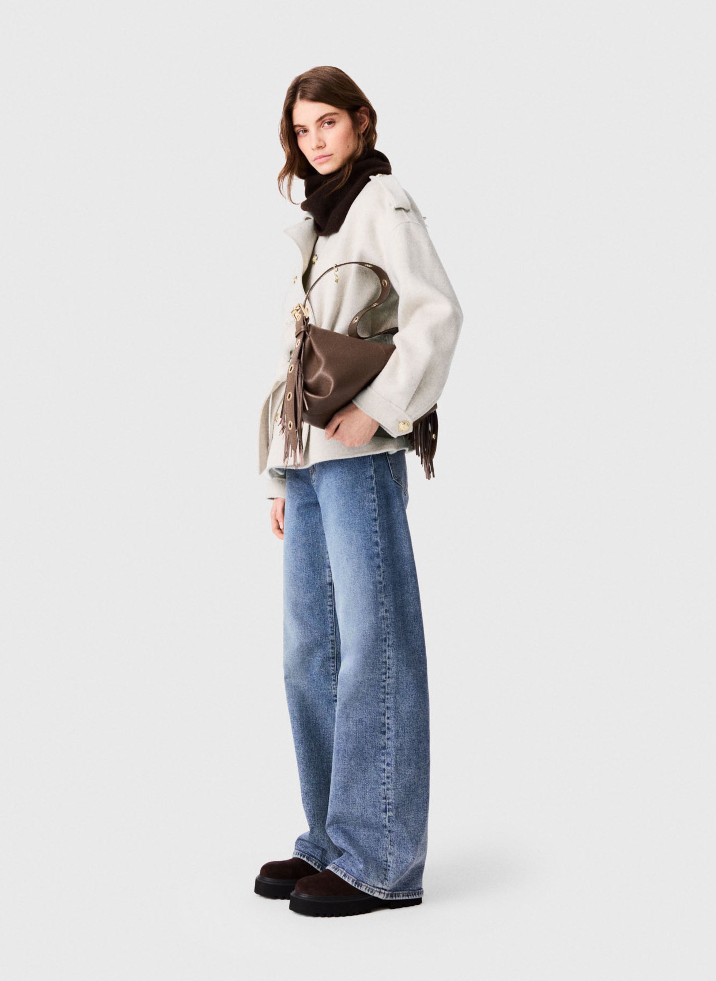 Manteau droit col classique en laine mélangée MAJE Beige