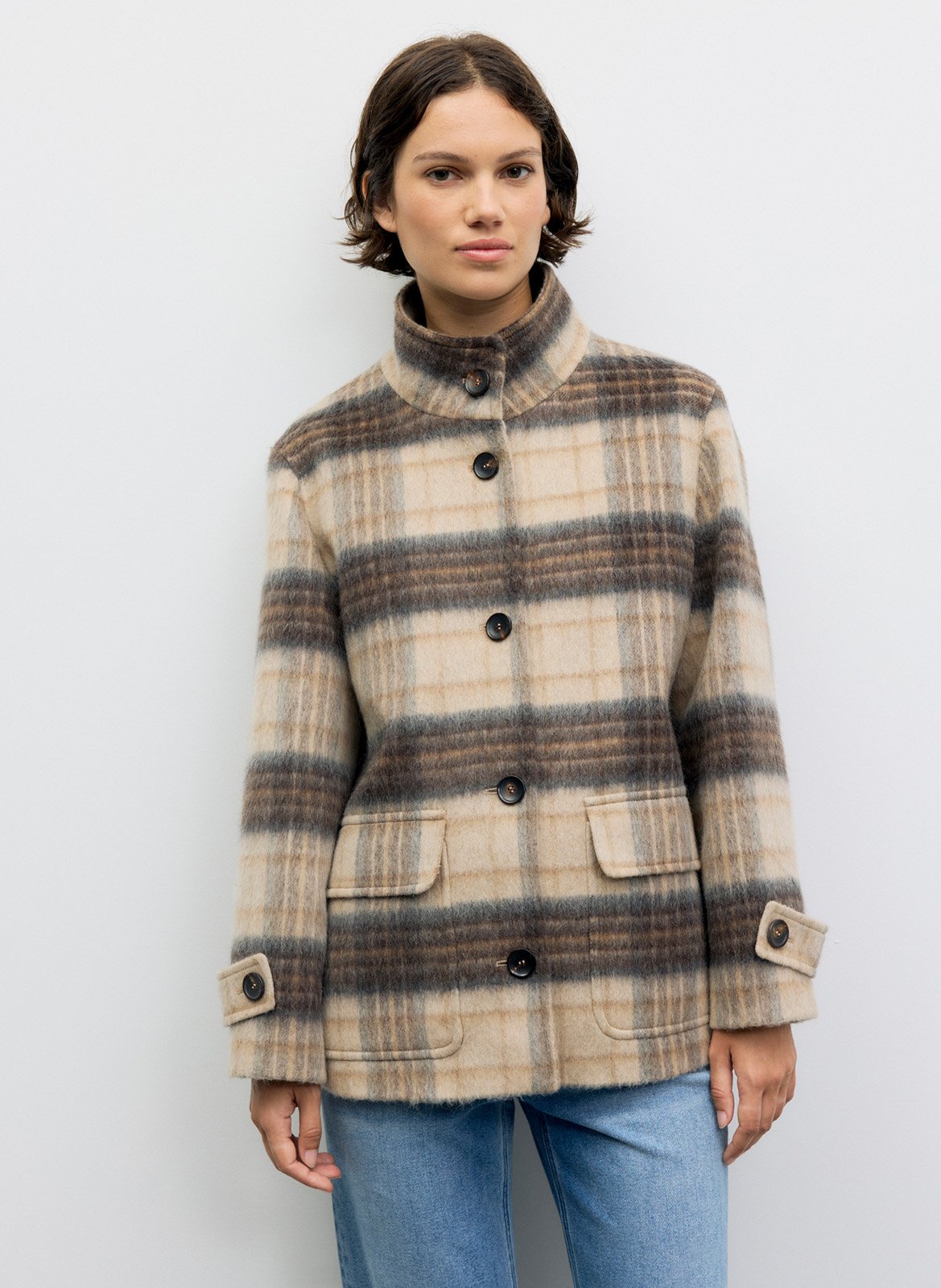 Karierter Mantel aus Wollmix GERARD DAREL Beige
