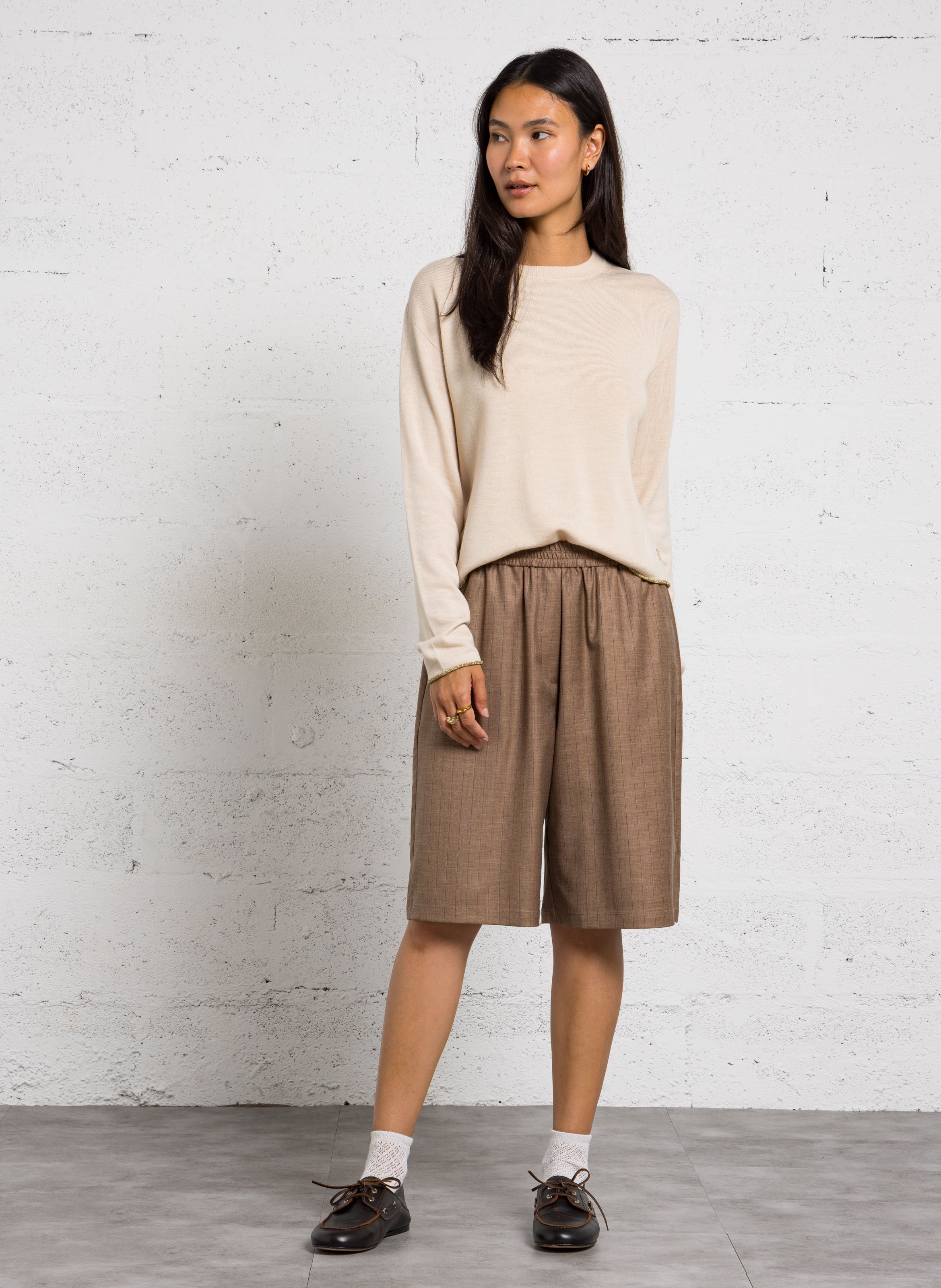 Kurze hohe Taille gestreifte Shorts STELLA NOVA Braun