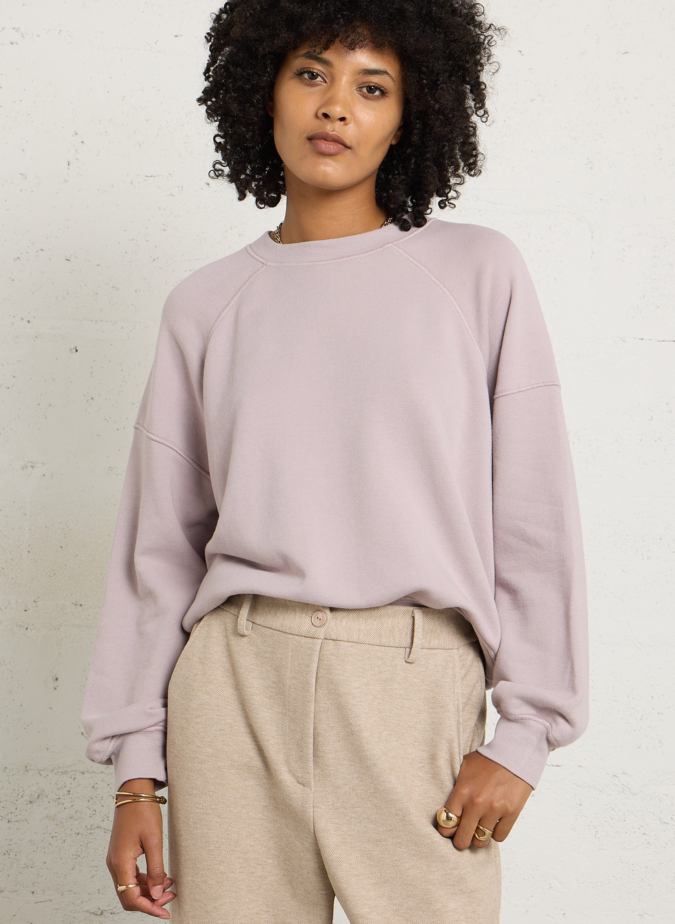 Oversized cotton-blend sweatshirt with round neck AMERICAN VINTAGE Purple
