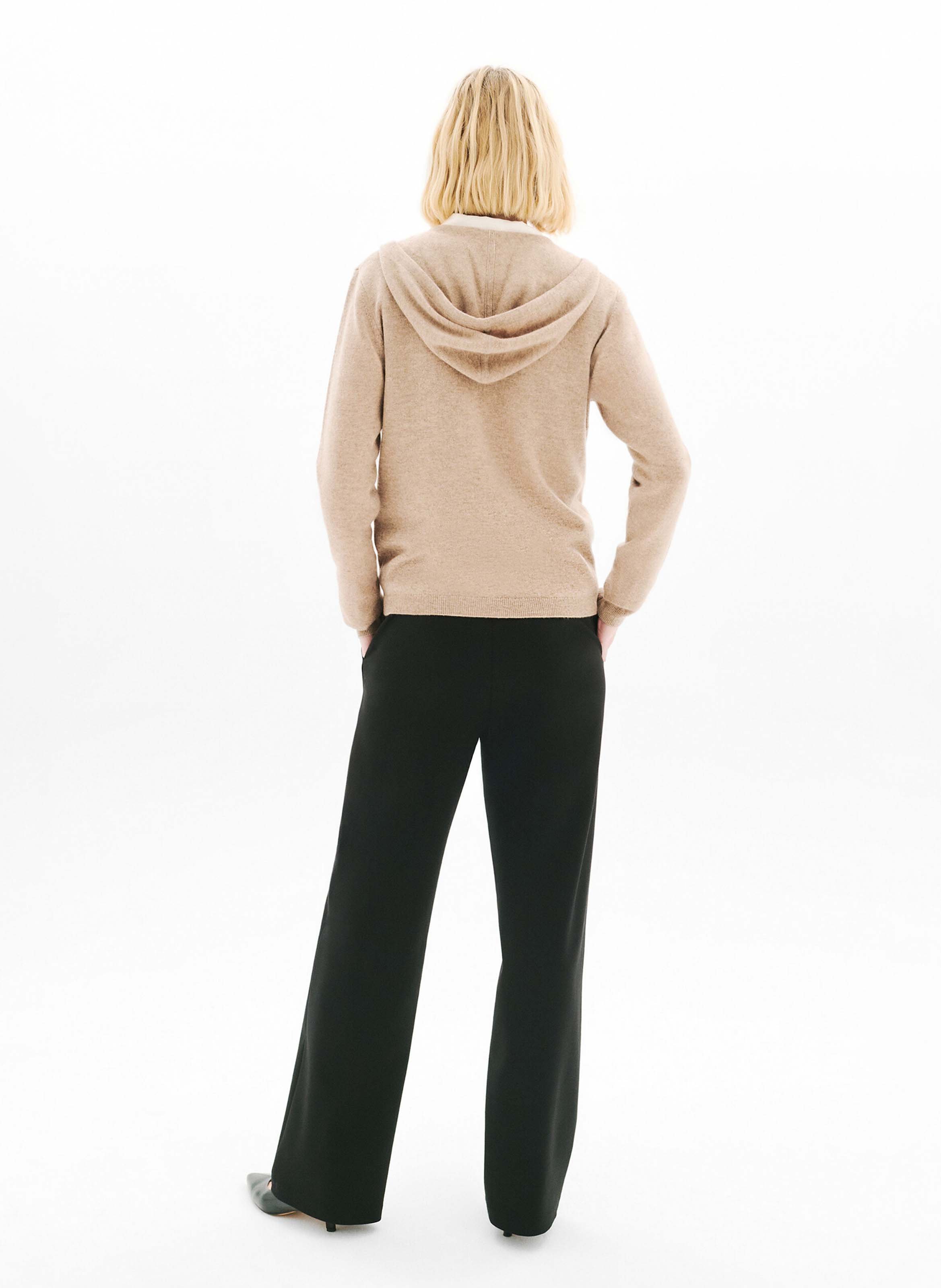 Straight wool and cashmere hooded cardigan CAROLL Brown