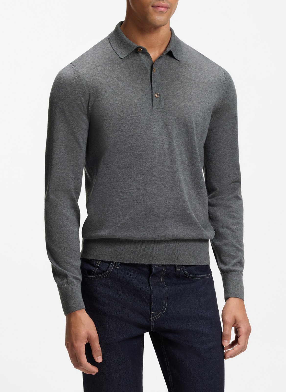 Polo manches longues uni en laine BOSS
