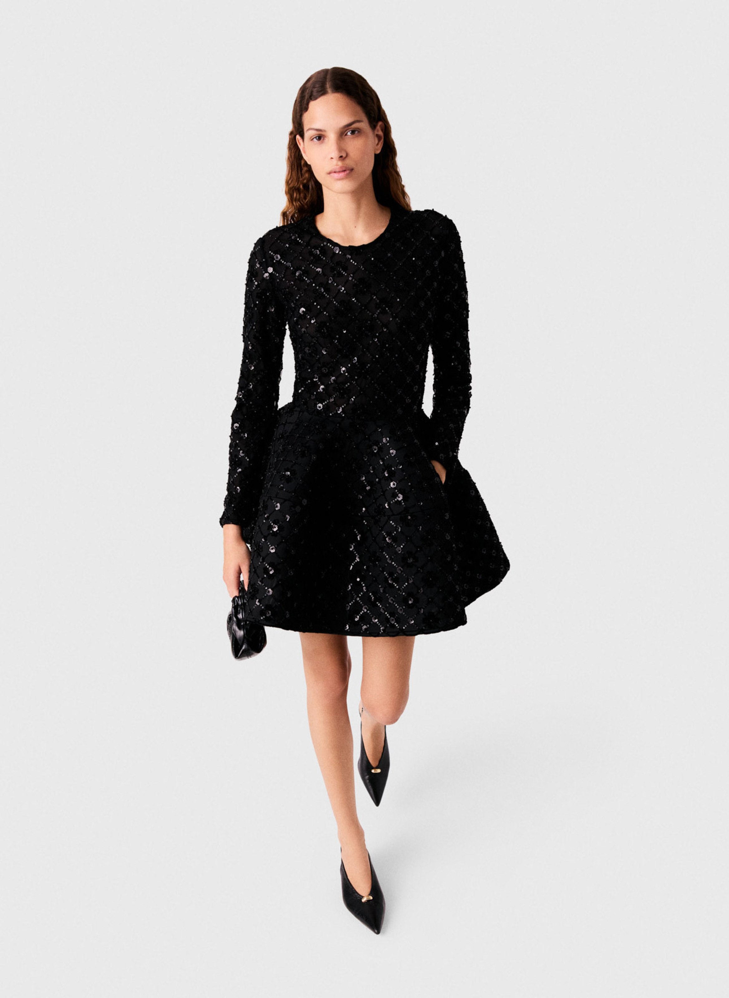 Jupe courte évasée à sequins MAJE Noir