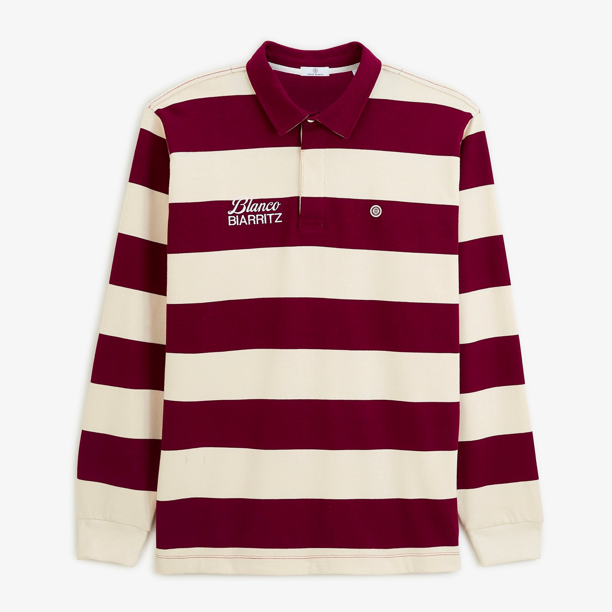 Striped long-sleeved rugby polo shirt with BLANCO BIARRITZ vine red embroidery SERGE BLANCO Red