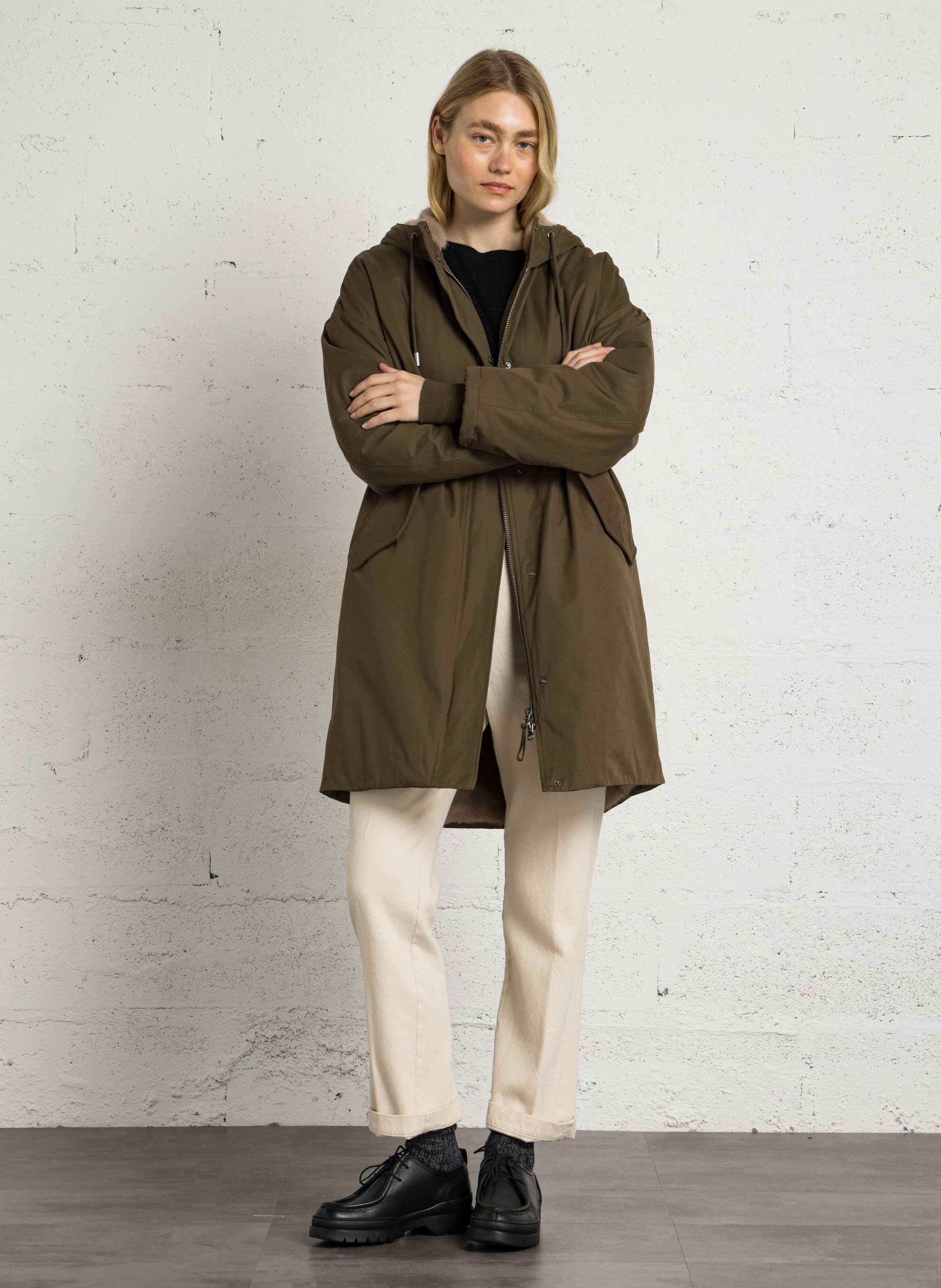 Manteau droit col montant HARTFORD Kaki