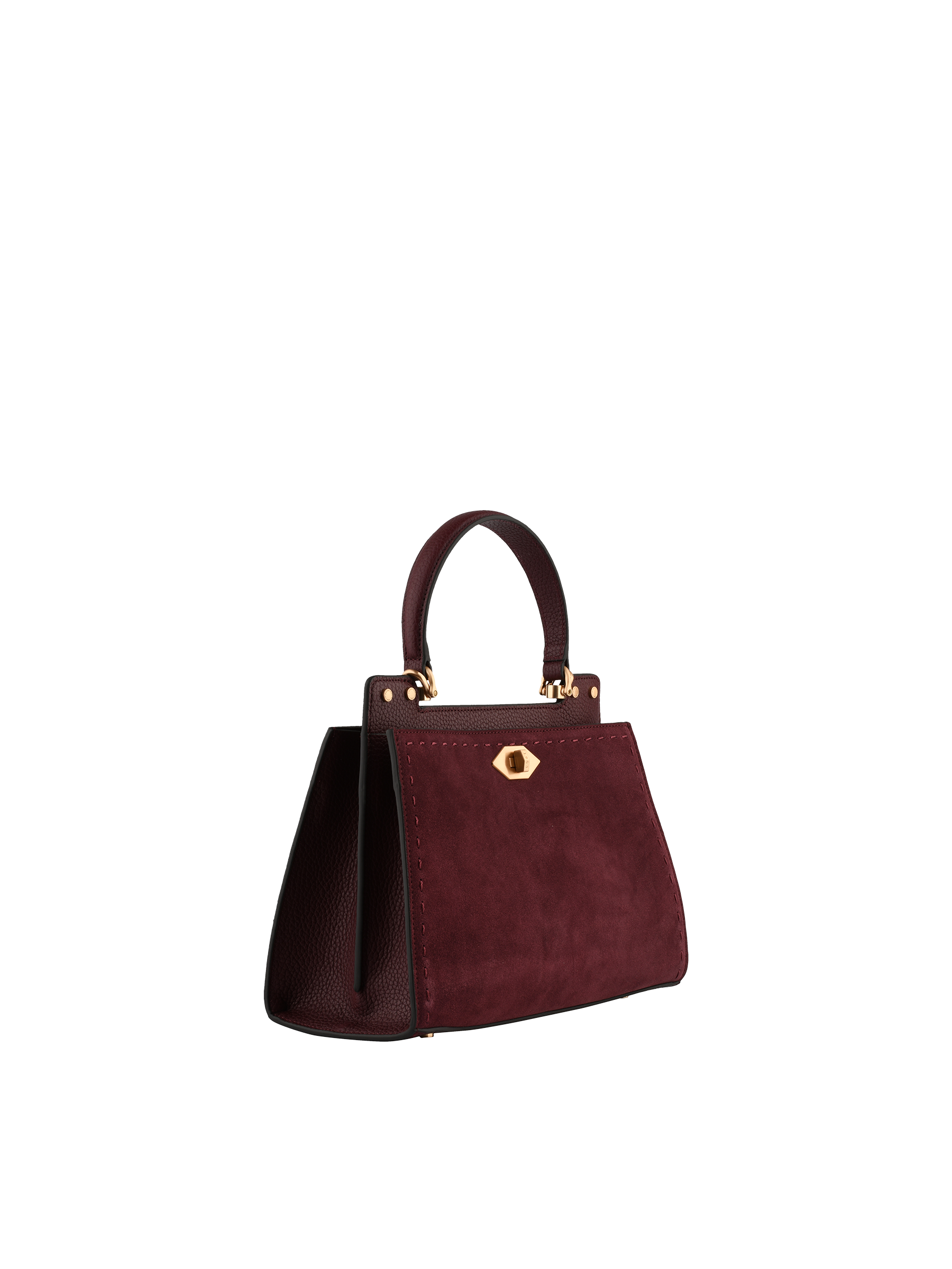 Cowhide leather handbag with a suede-effect finish POURCHET Red