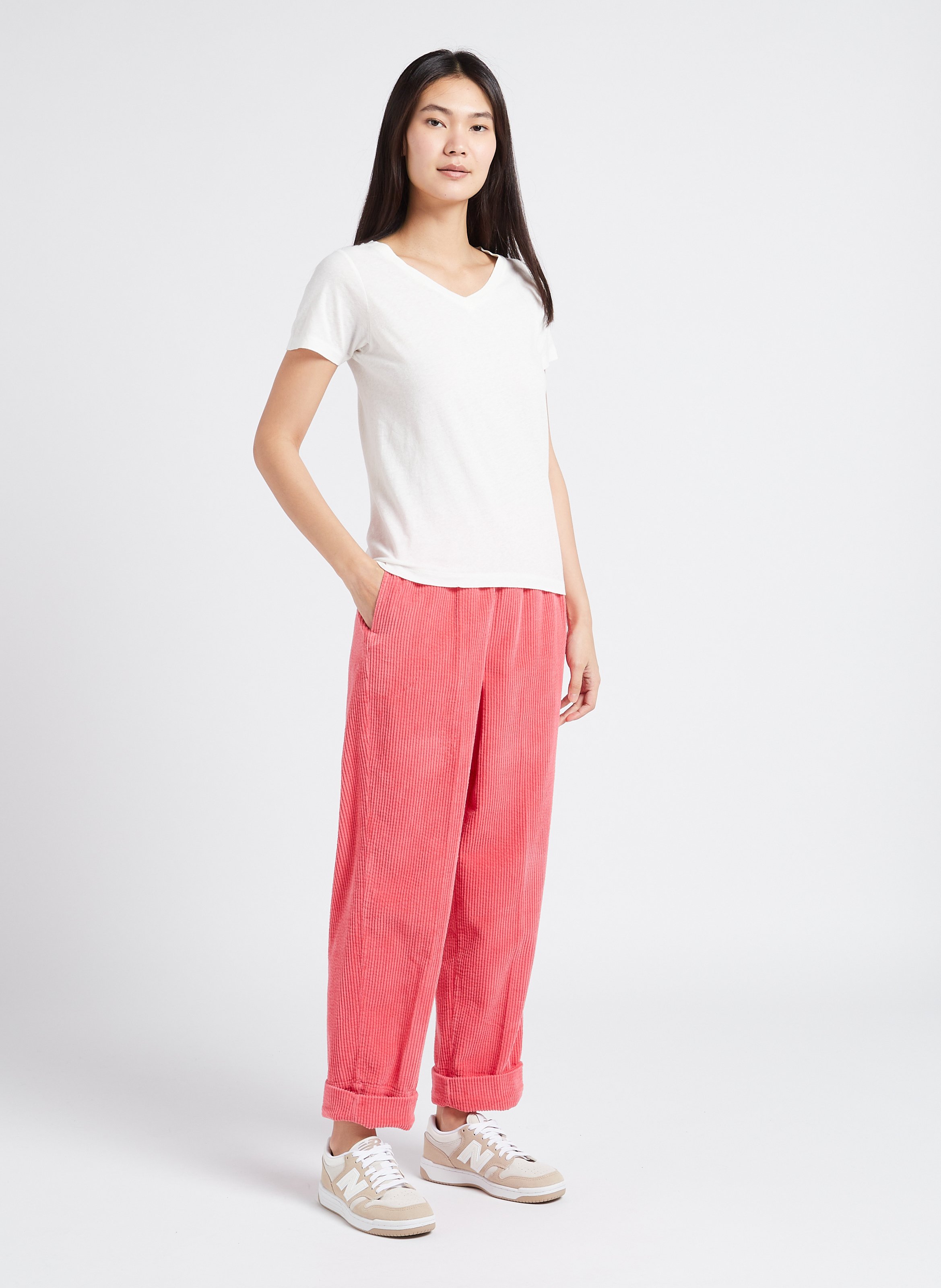 Katoenen T-shirt met V-hals AMERICAN VINTAGE Wit