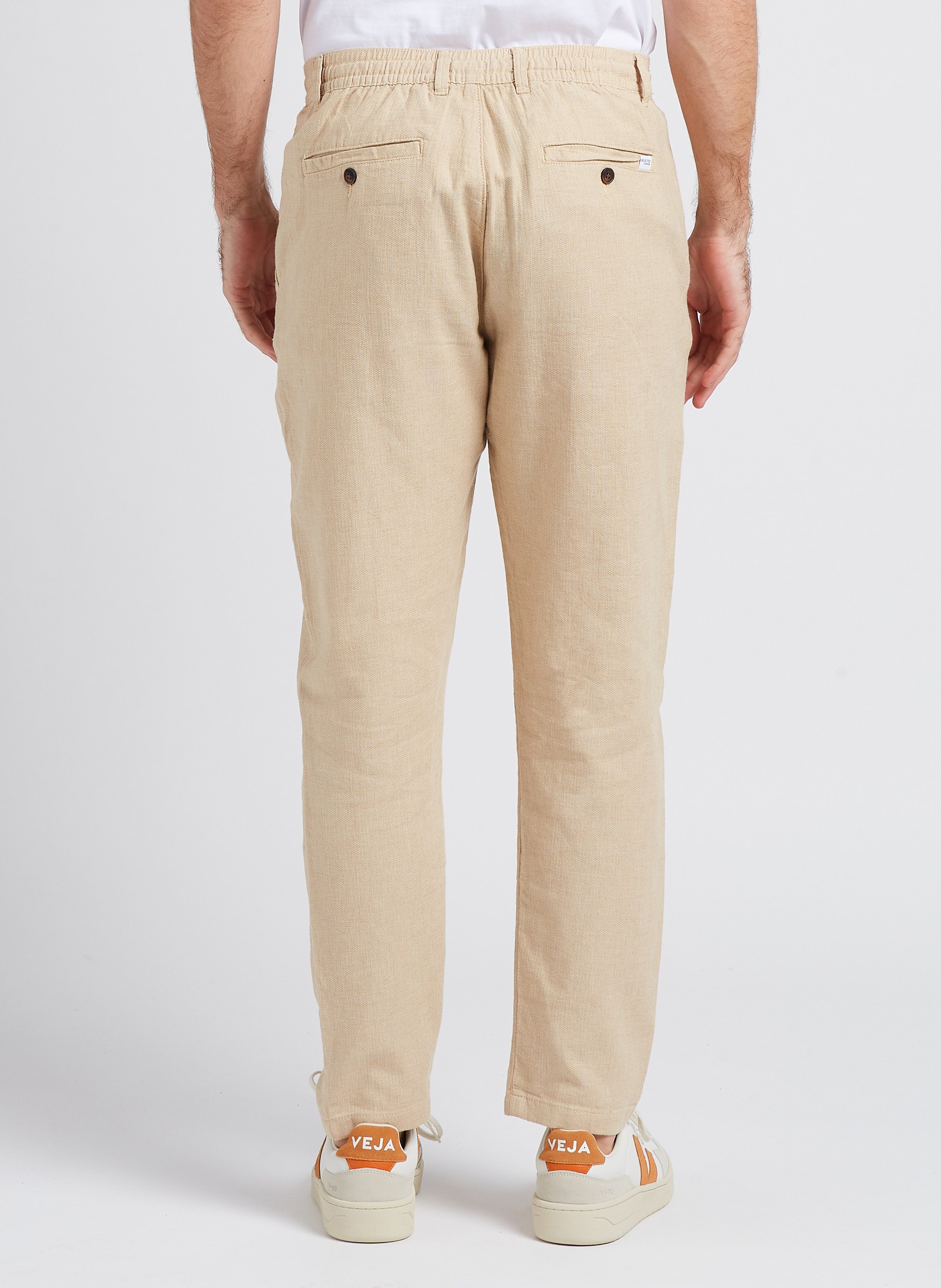 Pantalon droit en coton bio et lin stretch SELECTED Beige