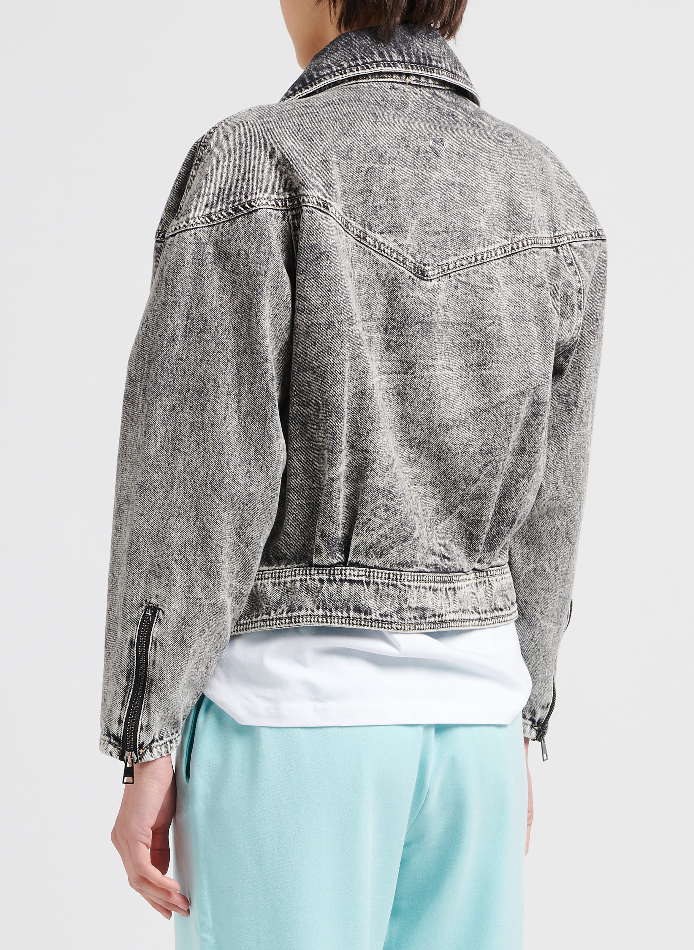 Veste en jean col tailleur en coton PLEASE Noir