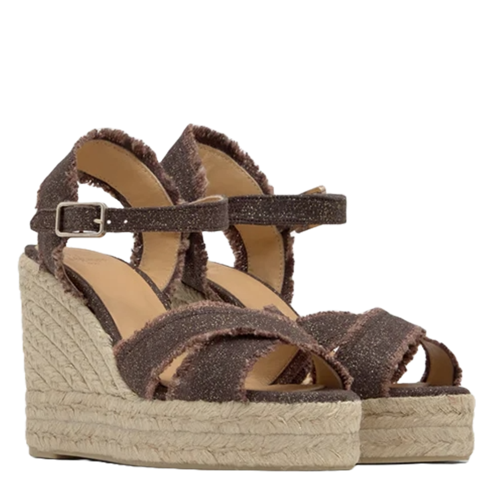 Sandales compensées en lin à paillettes CASTANER Marron