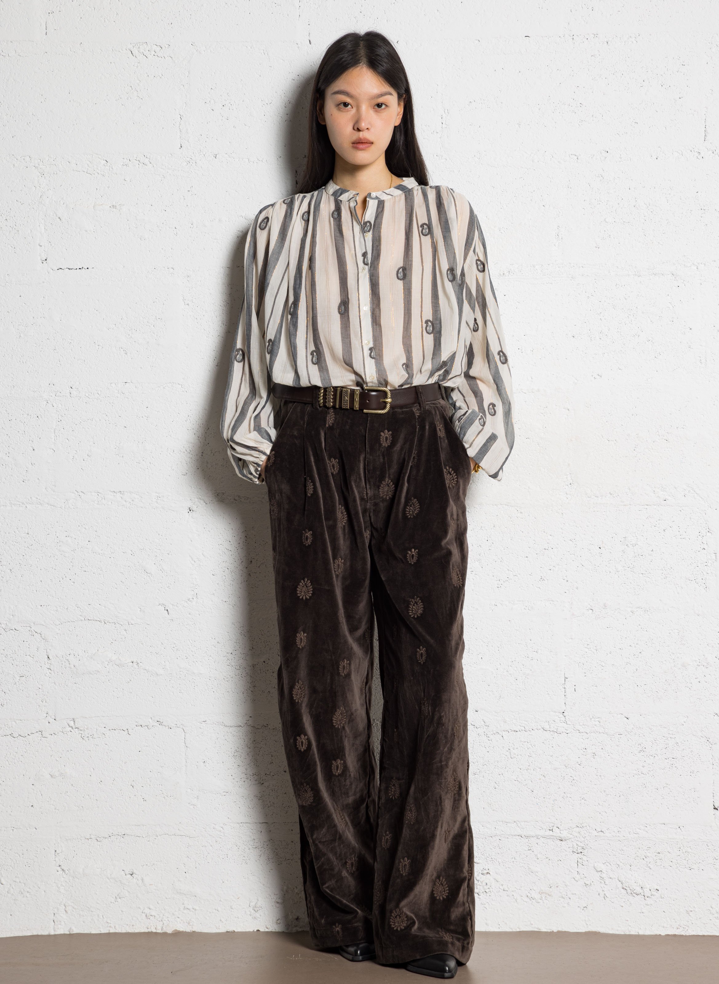 Embroidered cotton henley blouse MAISON HOTEL Beige