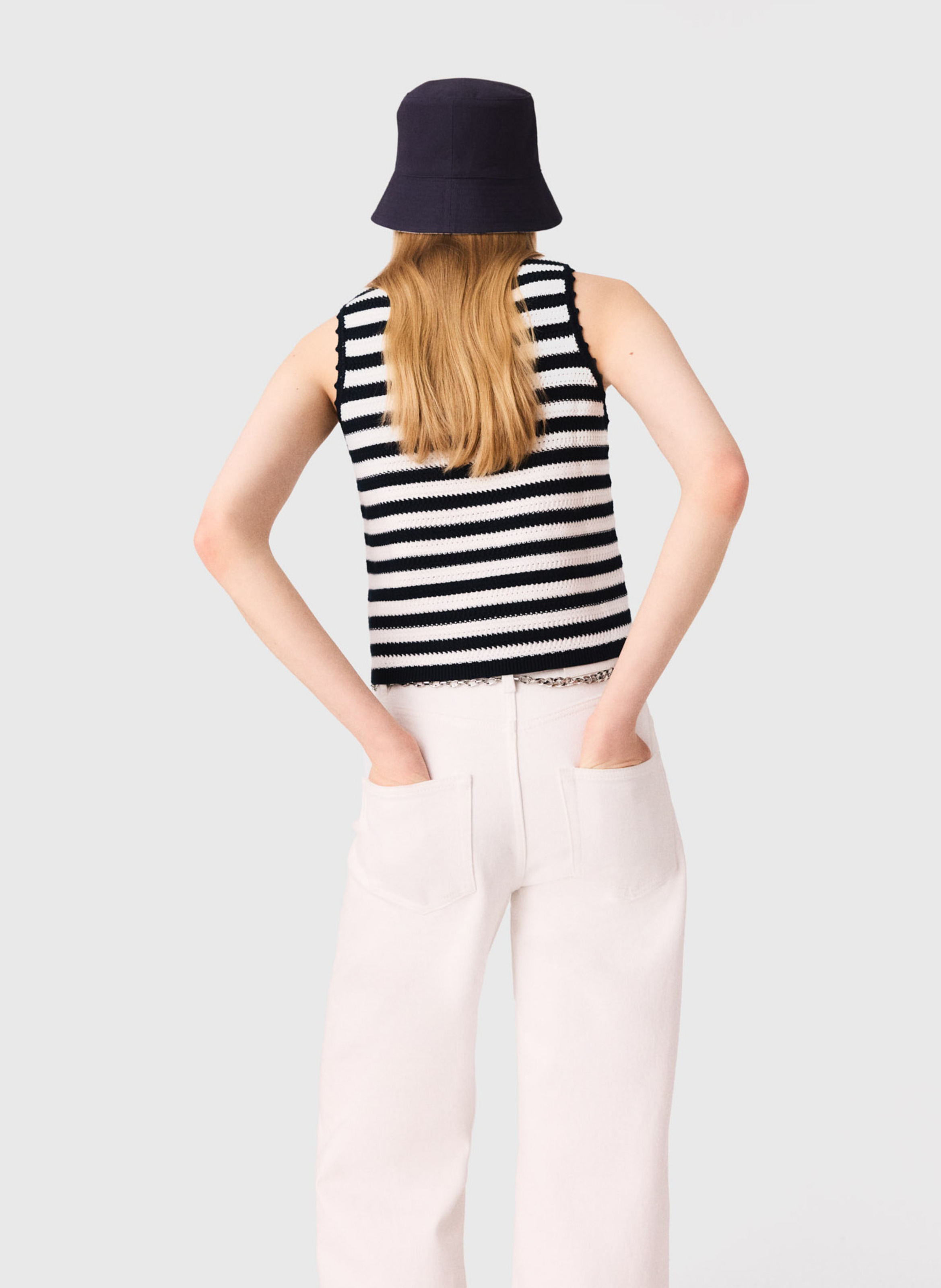 Débardeur rayé en maille MAJE Blanc