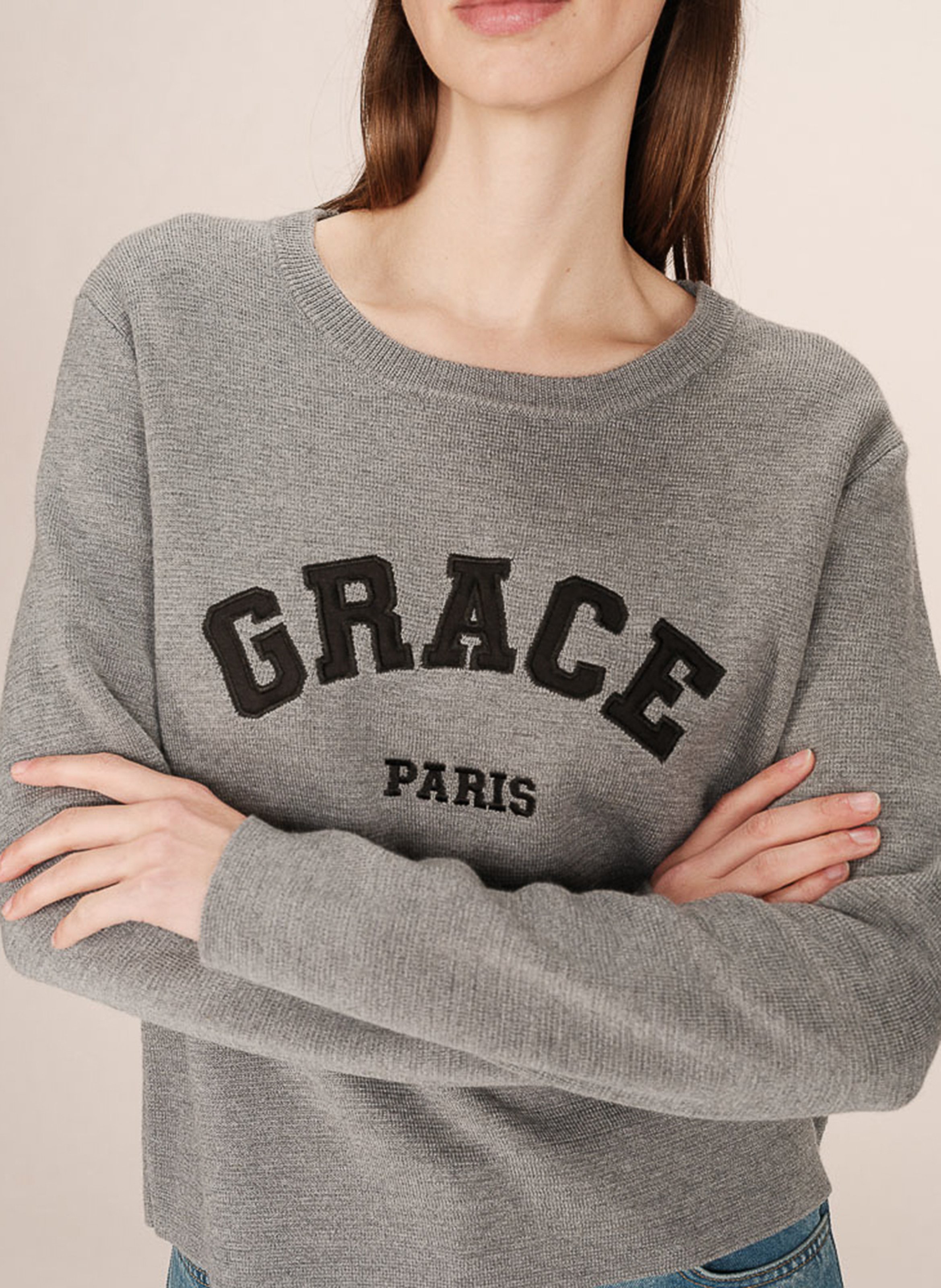 Kurzärmliger Pullover mit Rundhalsausschnitt GRACE ET MILA Silber