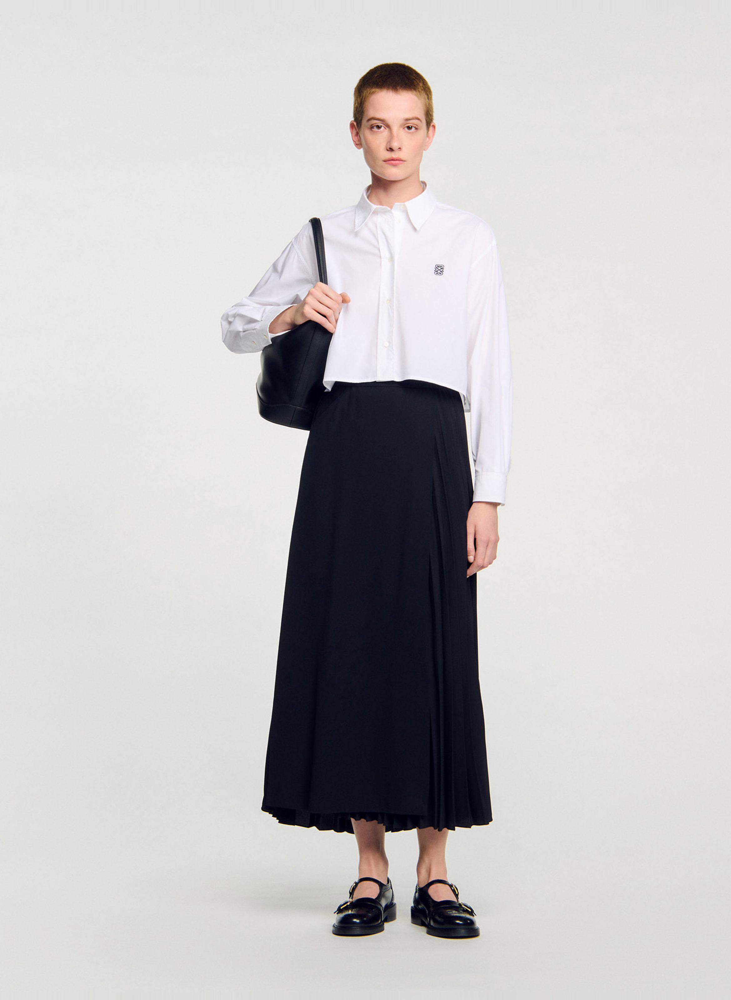 Jupe longue portefeuille plissée SANDRO Noir