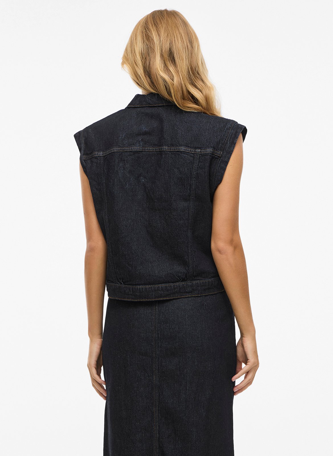 Veste col classique en denim de coton mélangé VILA Bleu