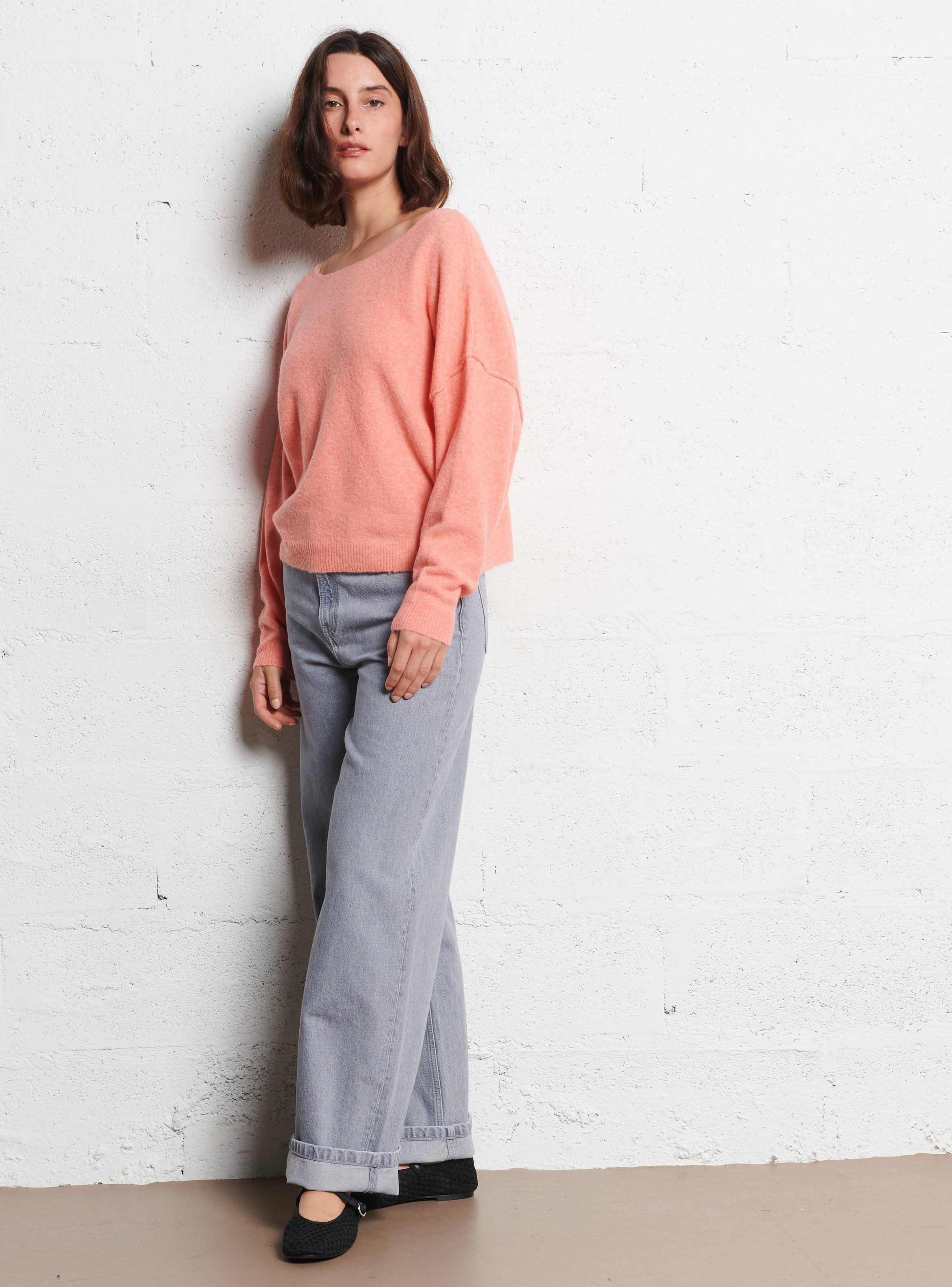 Pull col bateau en laine mélangée AMERICAN VINTAGE Orange