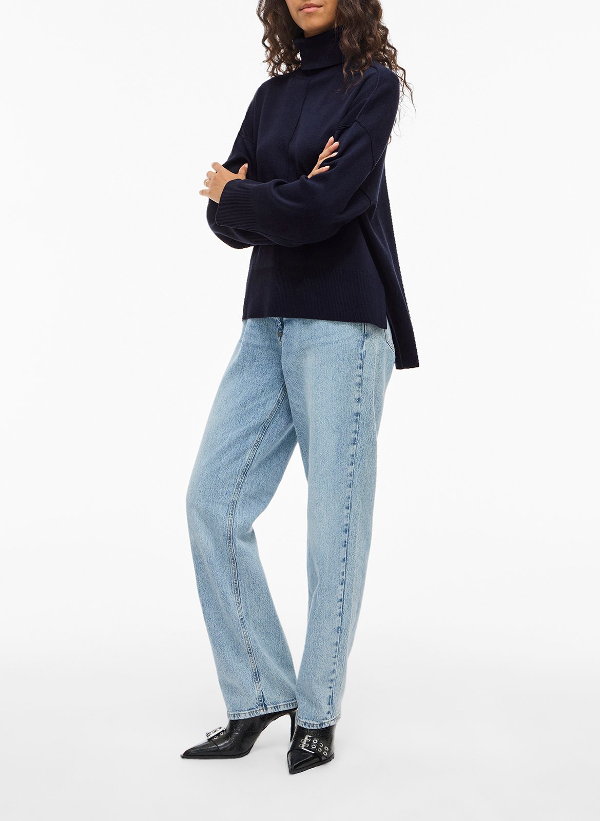 Pull col roulé ample uni VILA Bleu