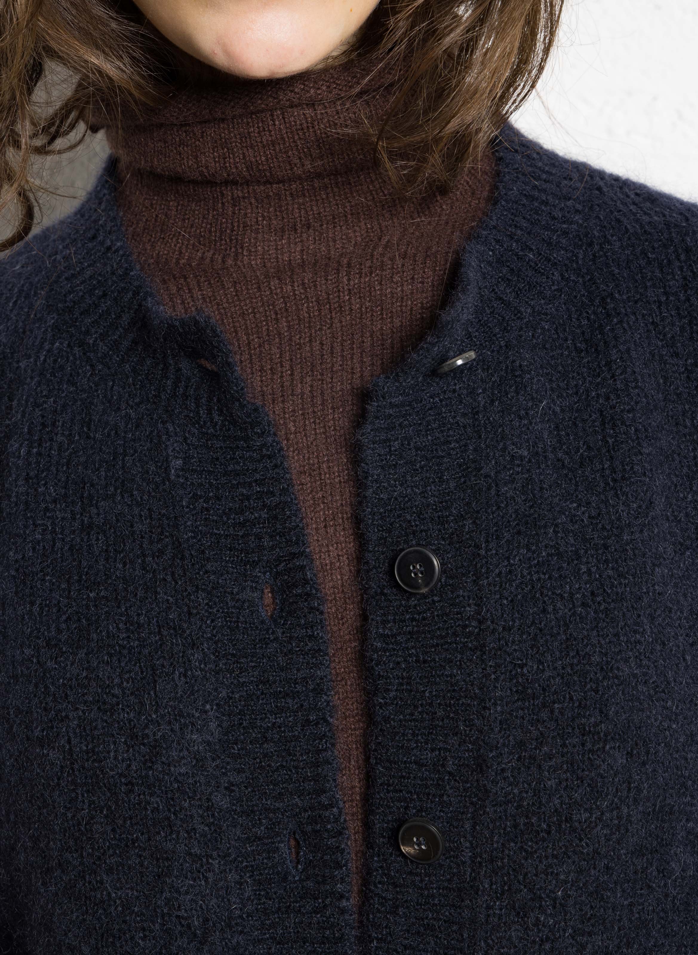 Cardigan boutonné en laine mélangée POMANDERE Bleu