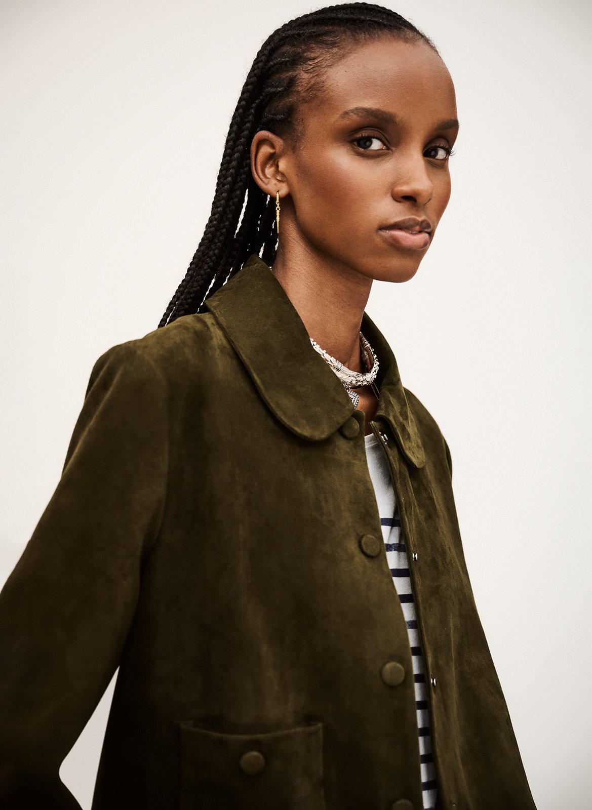 Veste courte en cuir velours BA&SH Kaki