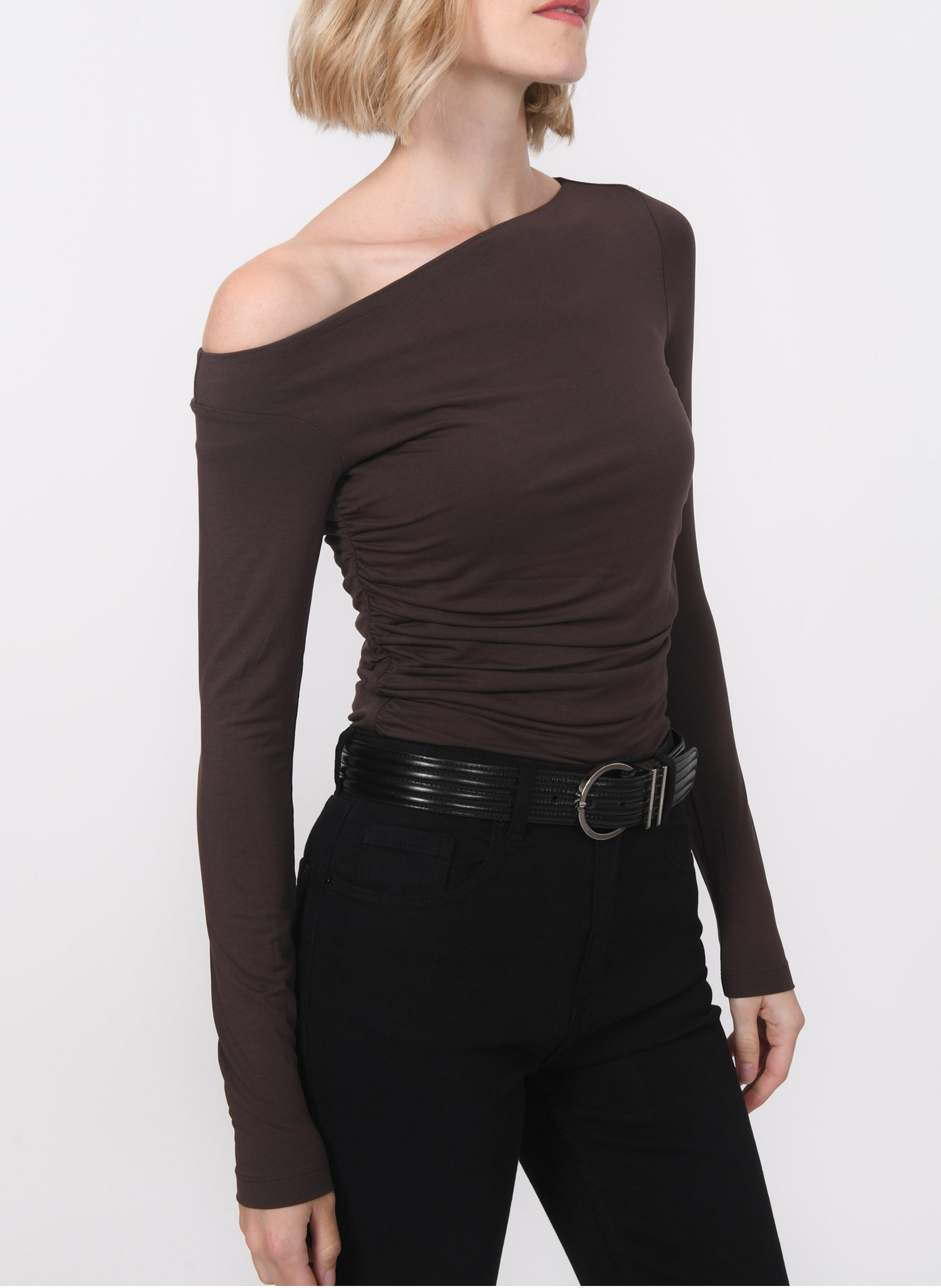 Boat neck top with gathers KOOKAI Brown