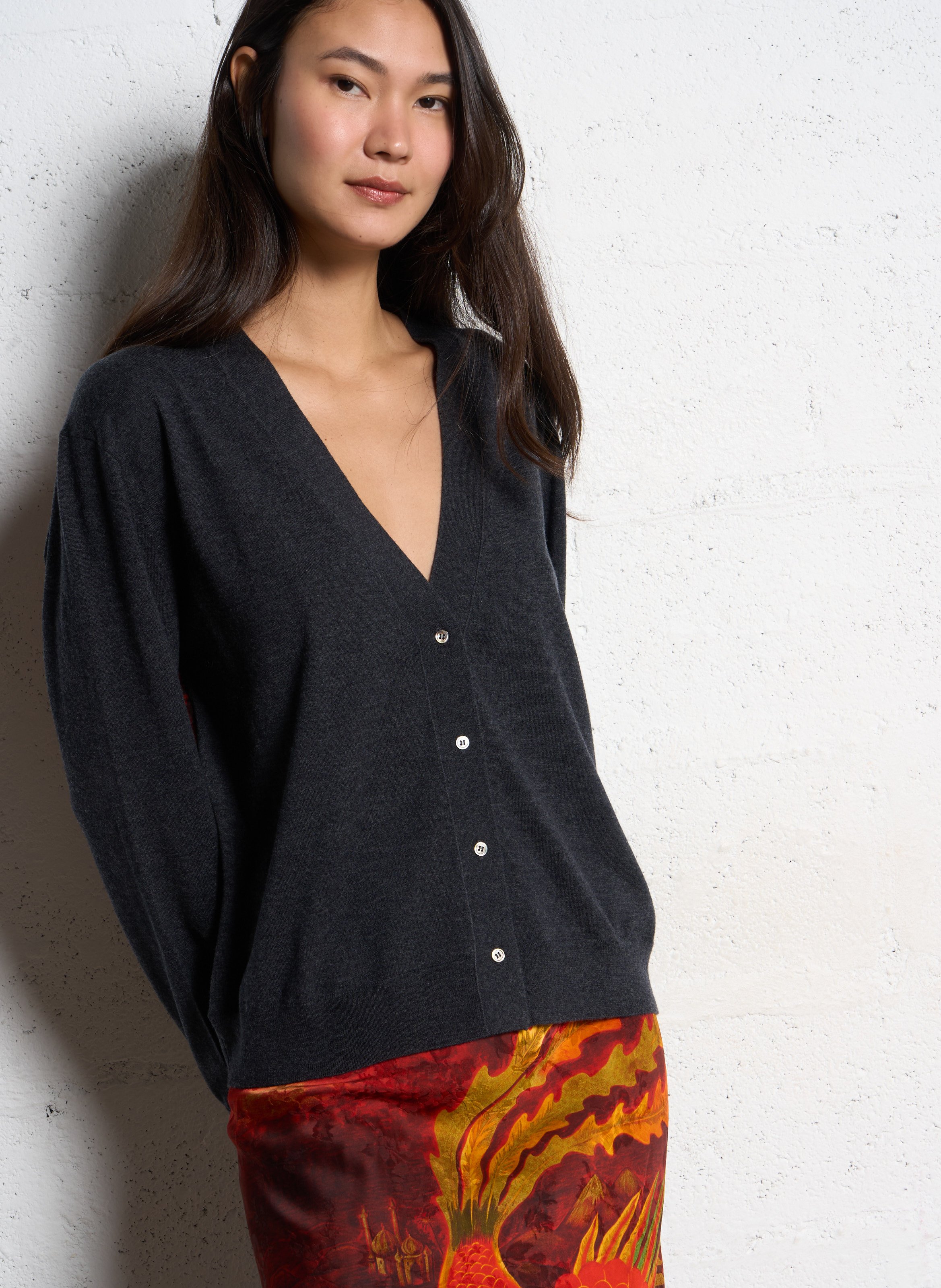 Gilet ajusté col V en laine mélangée MES DEMOISELLES Noir