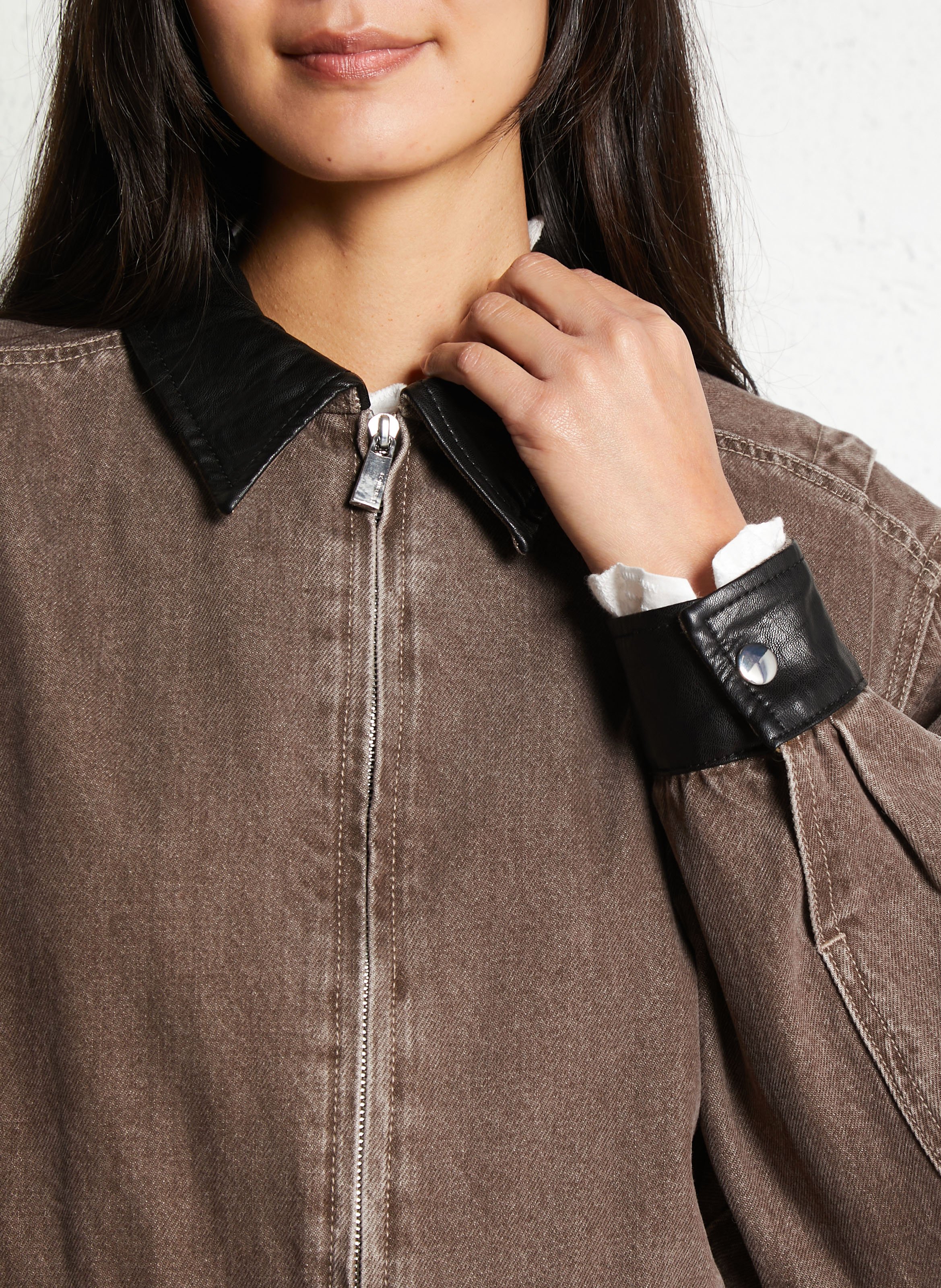 Veste col classique en coton BERENICE Marron