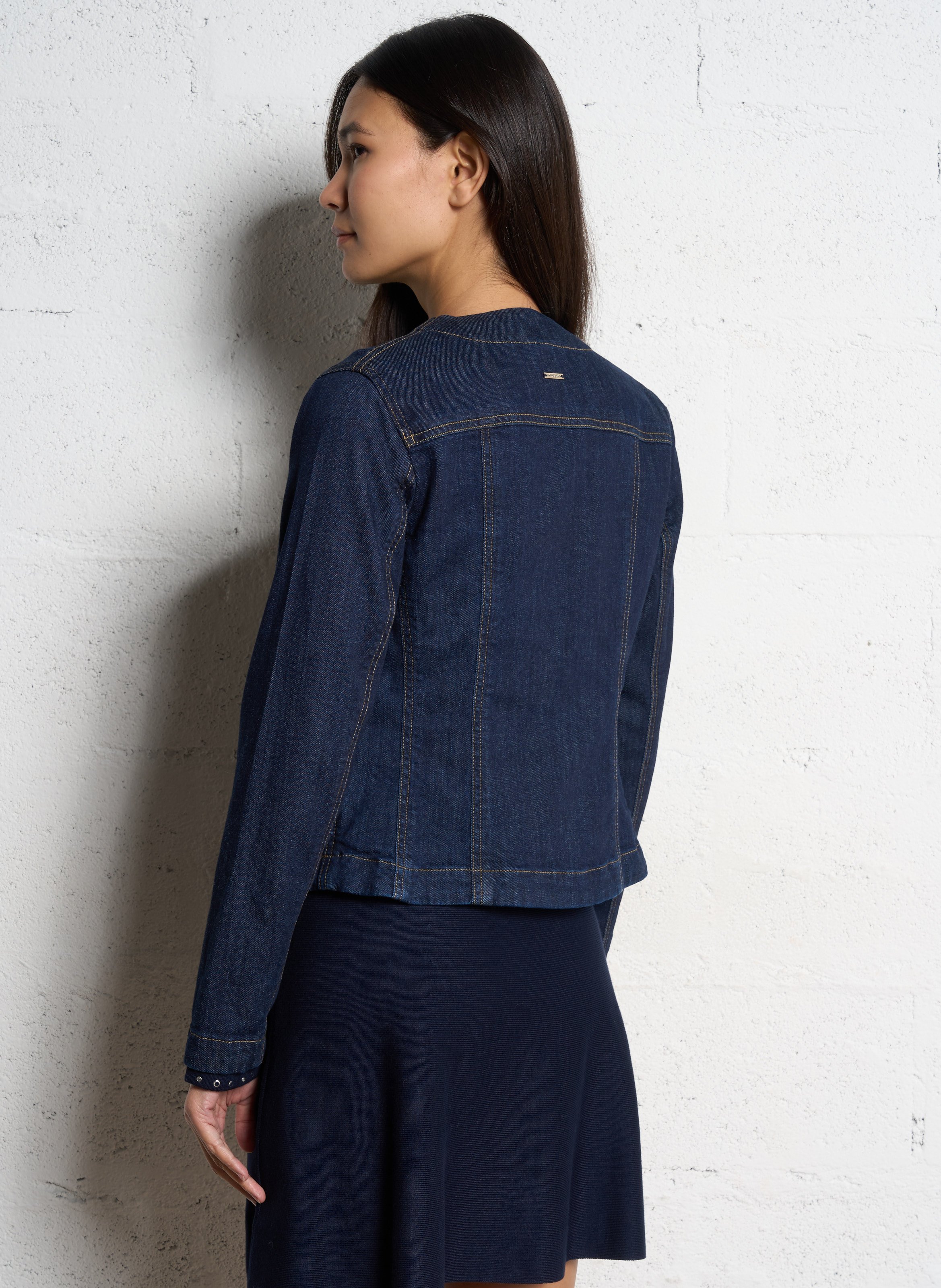 Veste en jean ajustée col rond en coton mélangé LIU JO Bleu