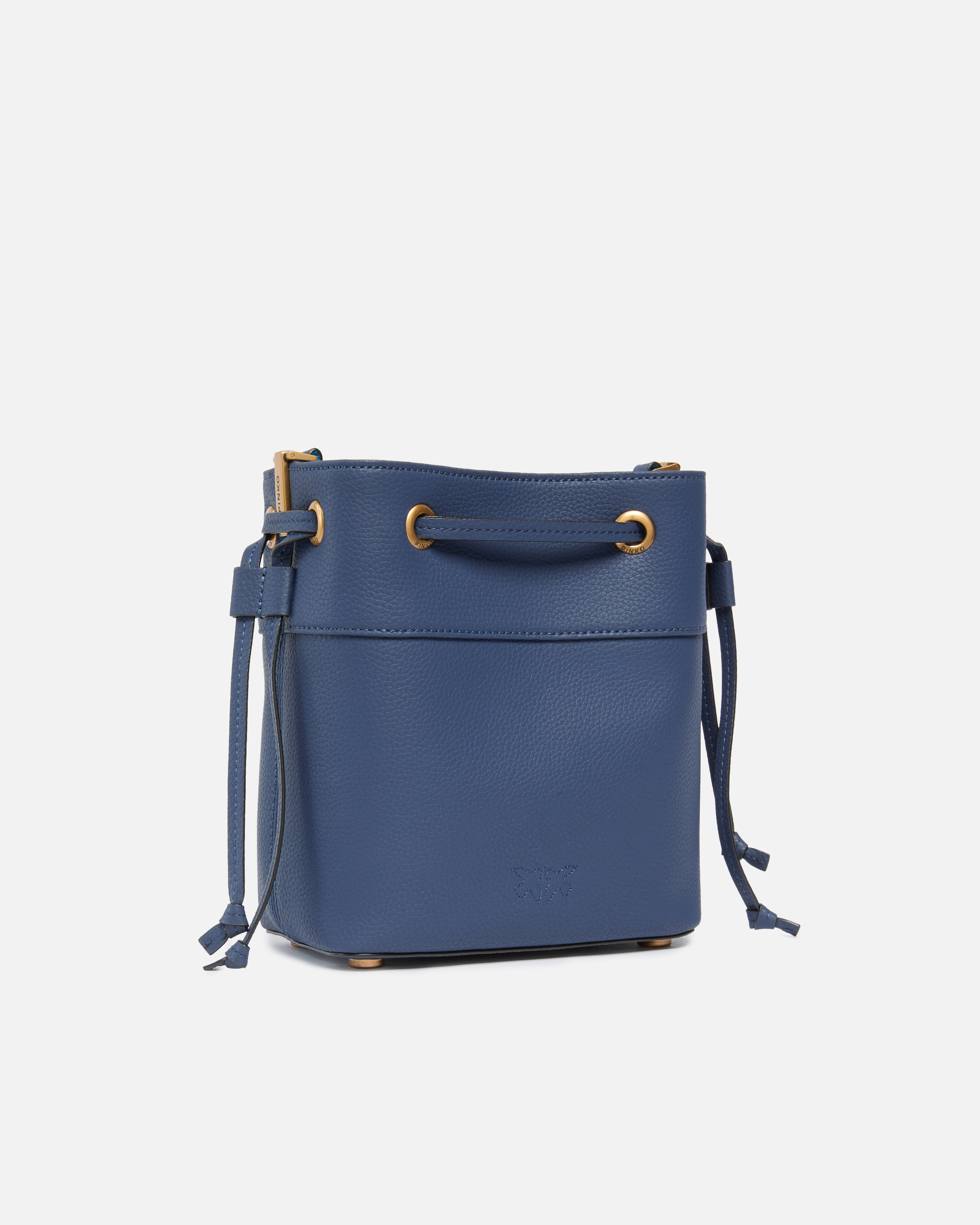Small bucket shoulder bag in full-grain leather with love birds logo PINKO Blue