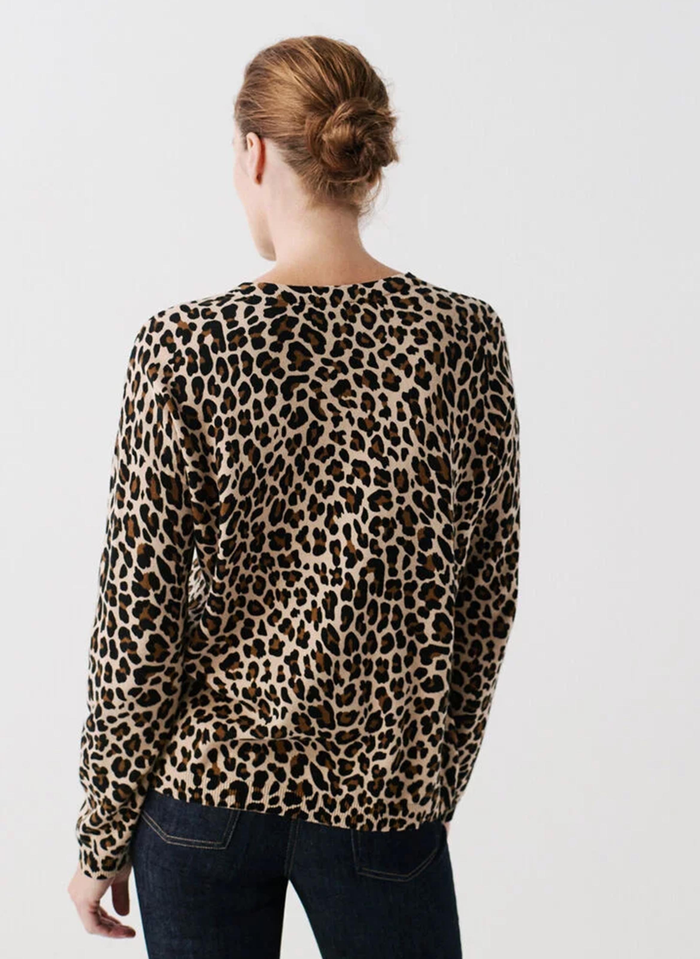 Rundhalsausschnitt-Pullover mit Leopardenmuster aus Baumwolle CAROLL Braun