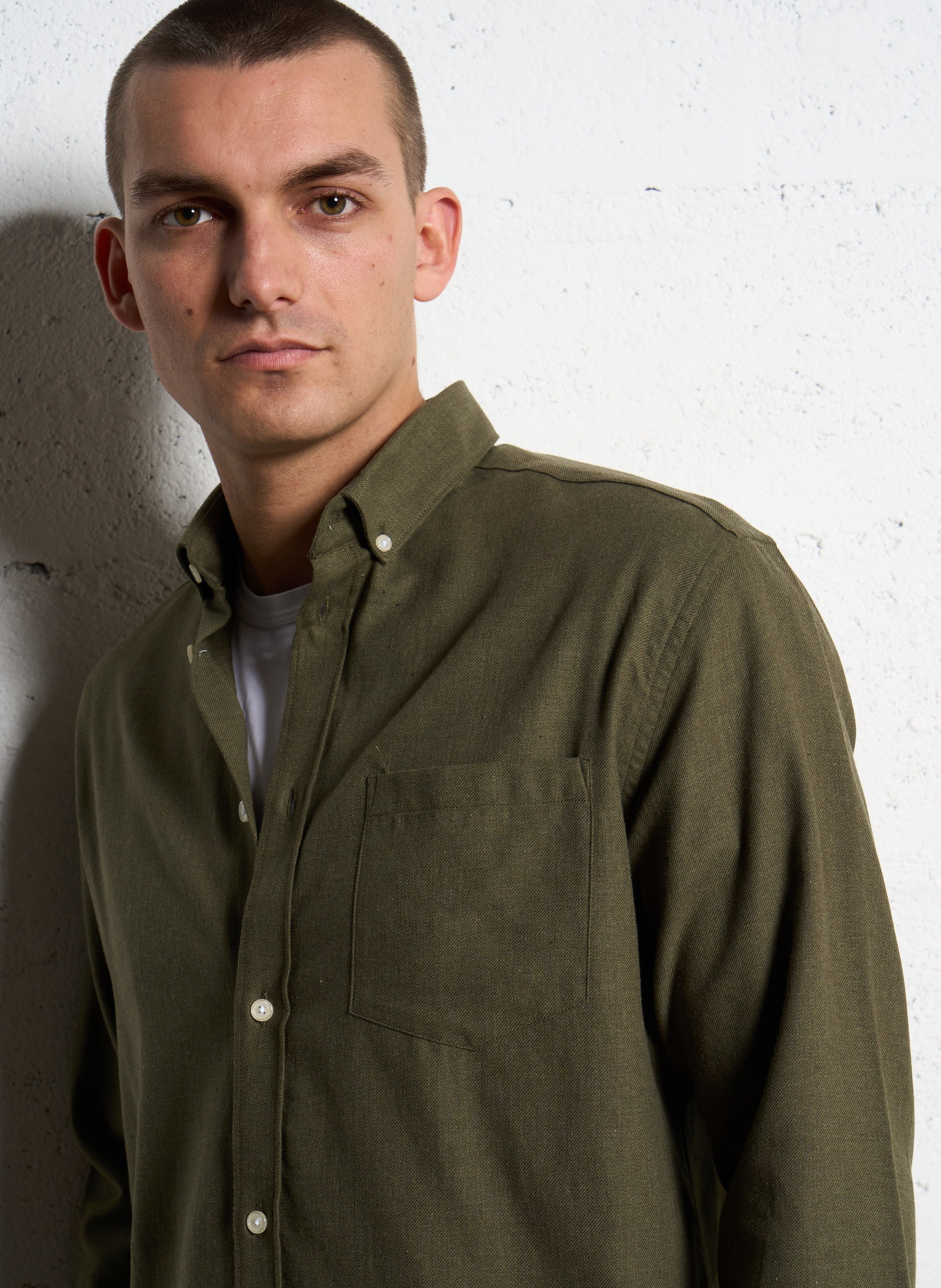 Chemise regular en coton AU PRINTEMPS PARIS Kaki