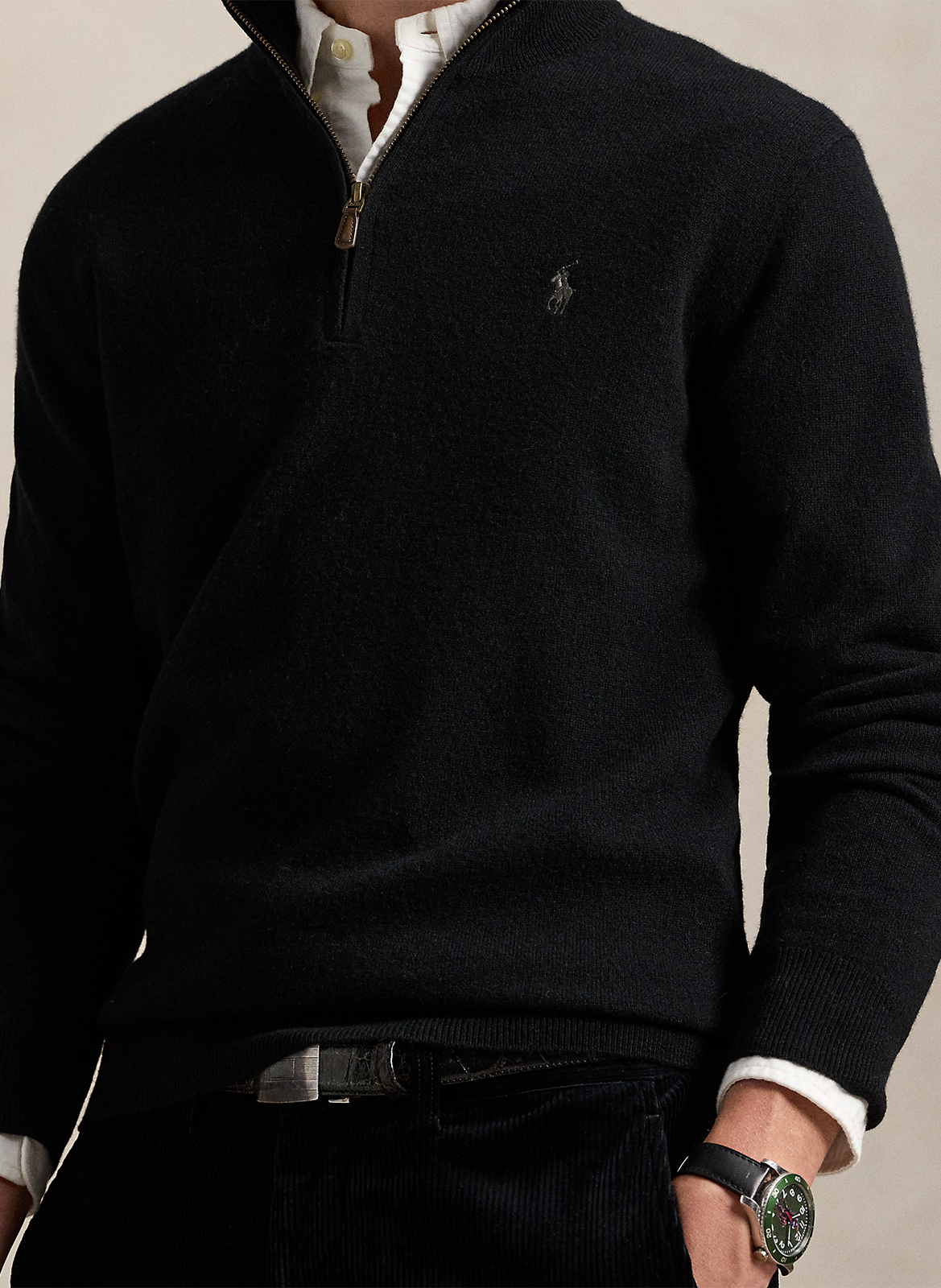 Regular-fit embroidered merino wool high-neck jumper POLO RALPH LAUREN Black