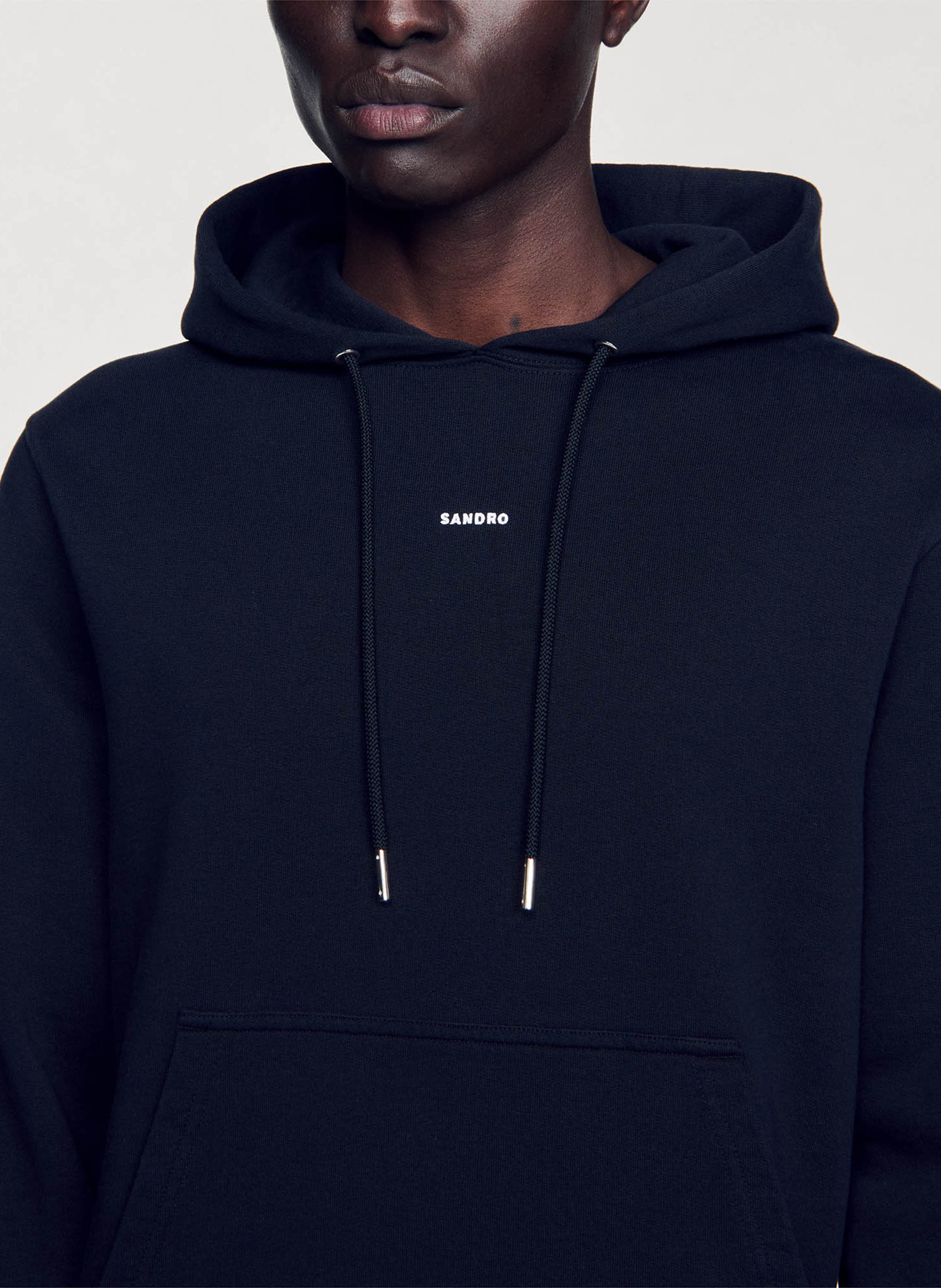 Sweat col rond regular fit à capuche en coton SANDRO Noir