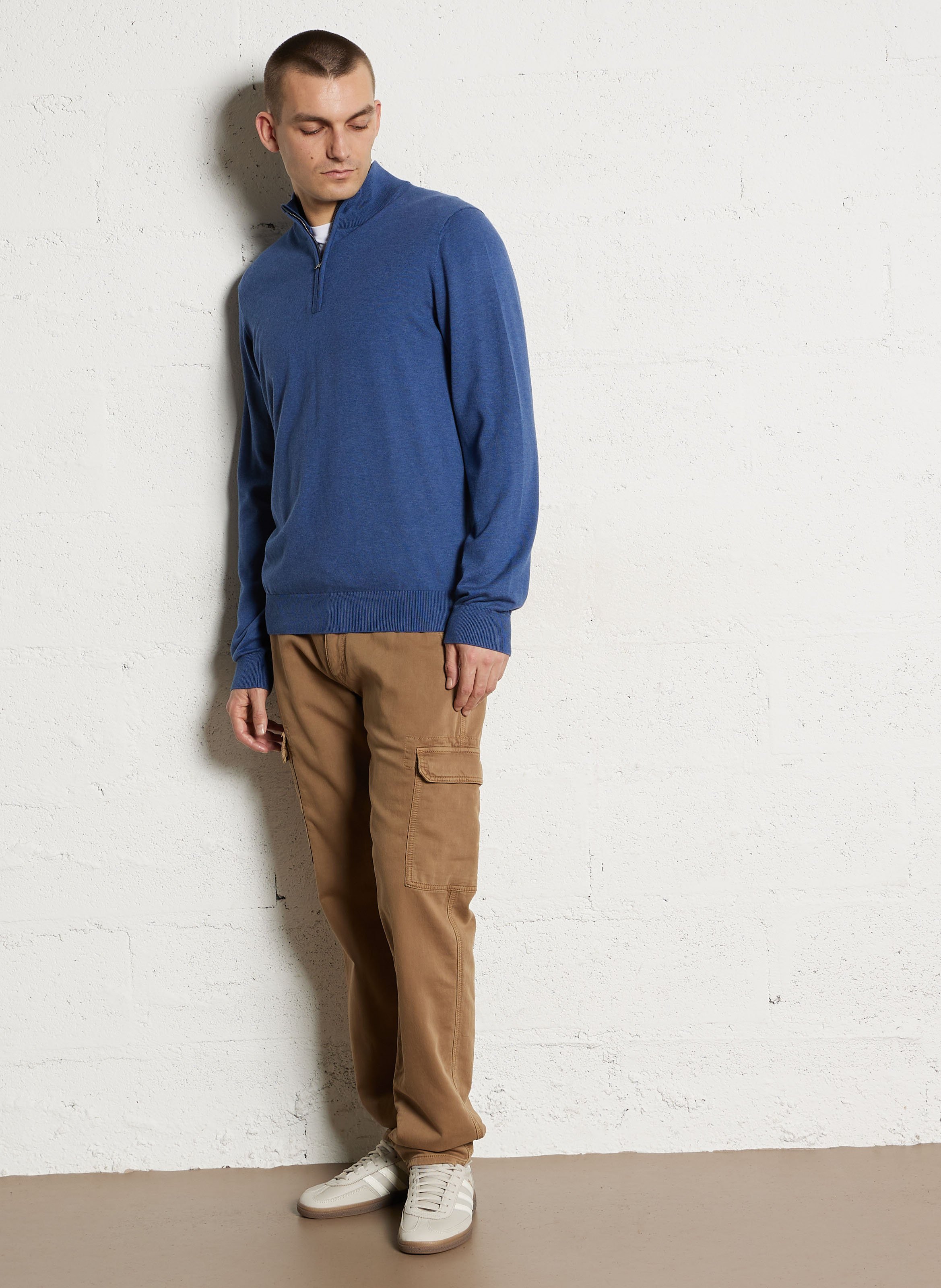 Pull droit col zippé en coton mélangé FACONNABLE Bleu