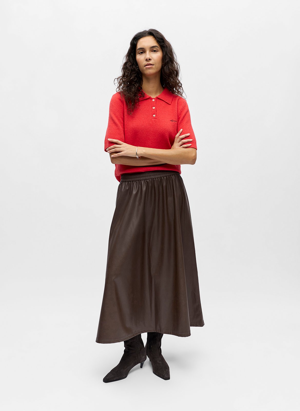 Polo droit en coton bio mélangé OBJECT Rouge