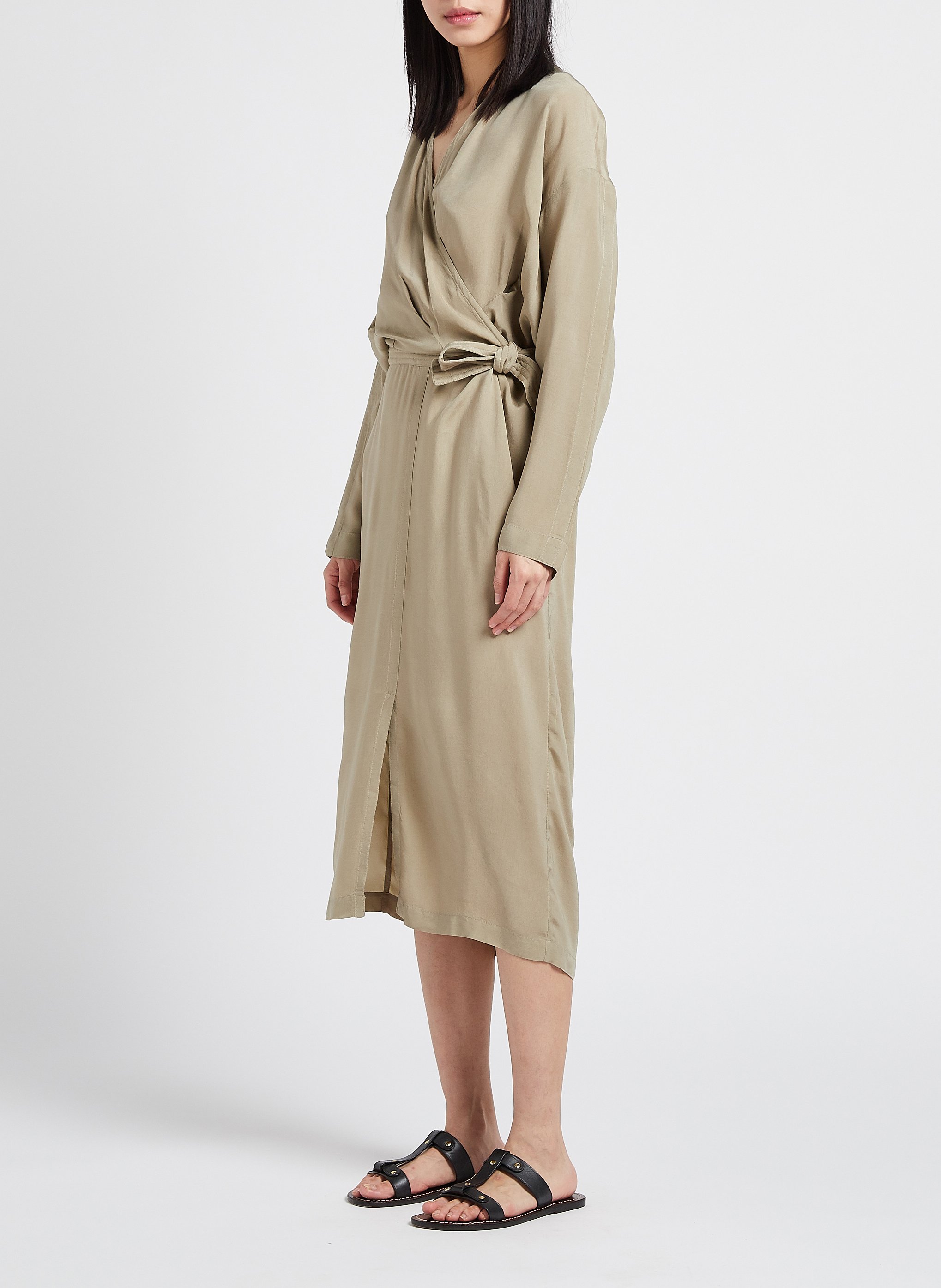 Robe midi col V ceinturée  HUMANOID Vert