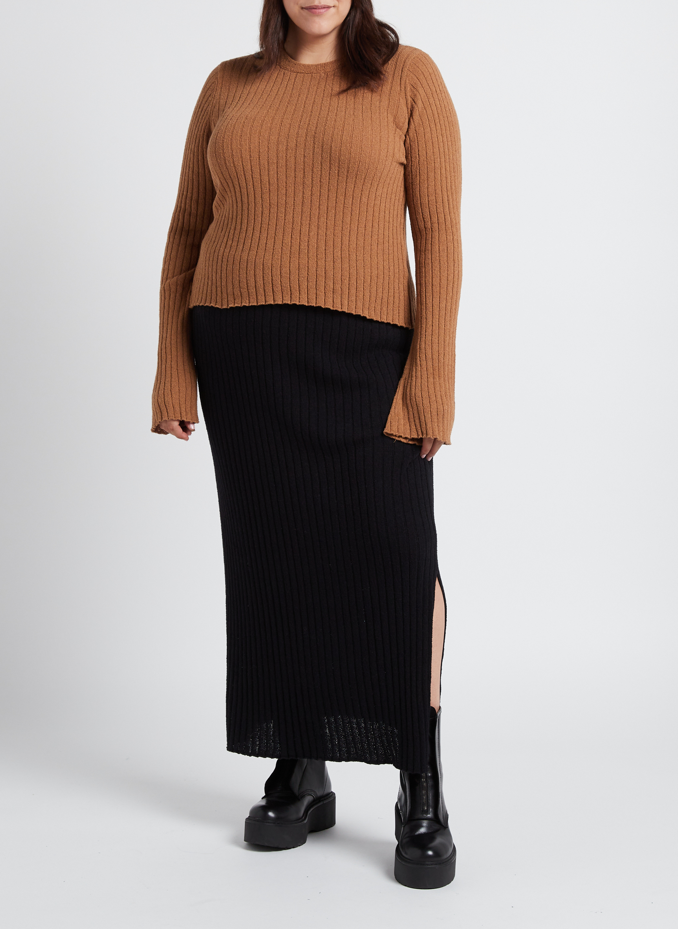 Trui met ronde hals | katoenblend GINA TRICOT Bruin