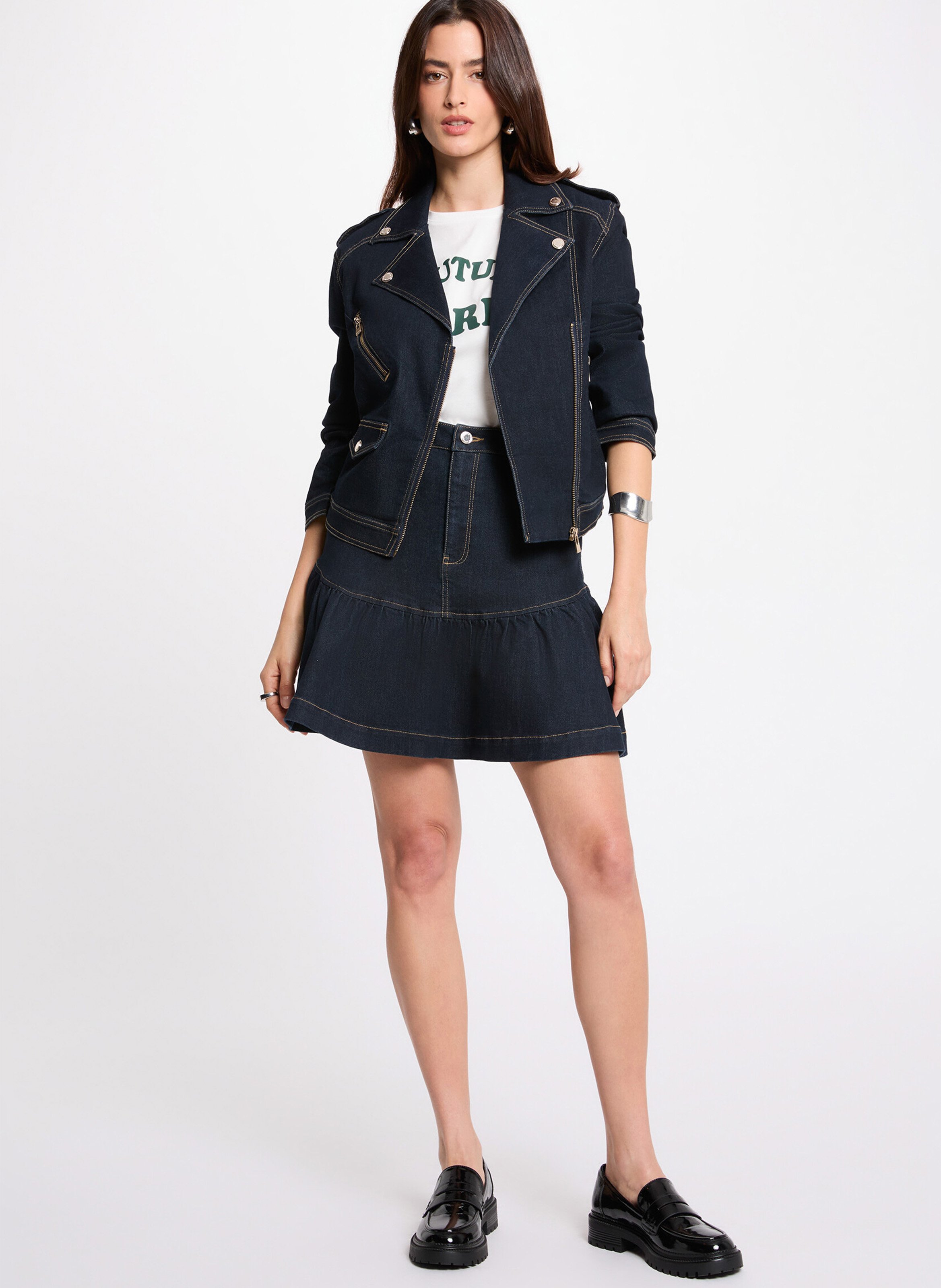 Veste zippée en denim brut MORGAN Bleu