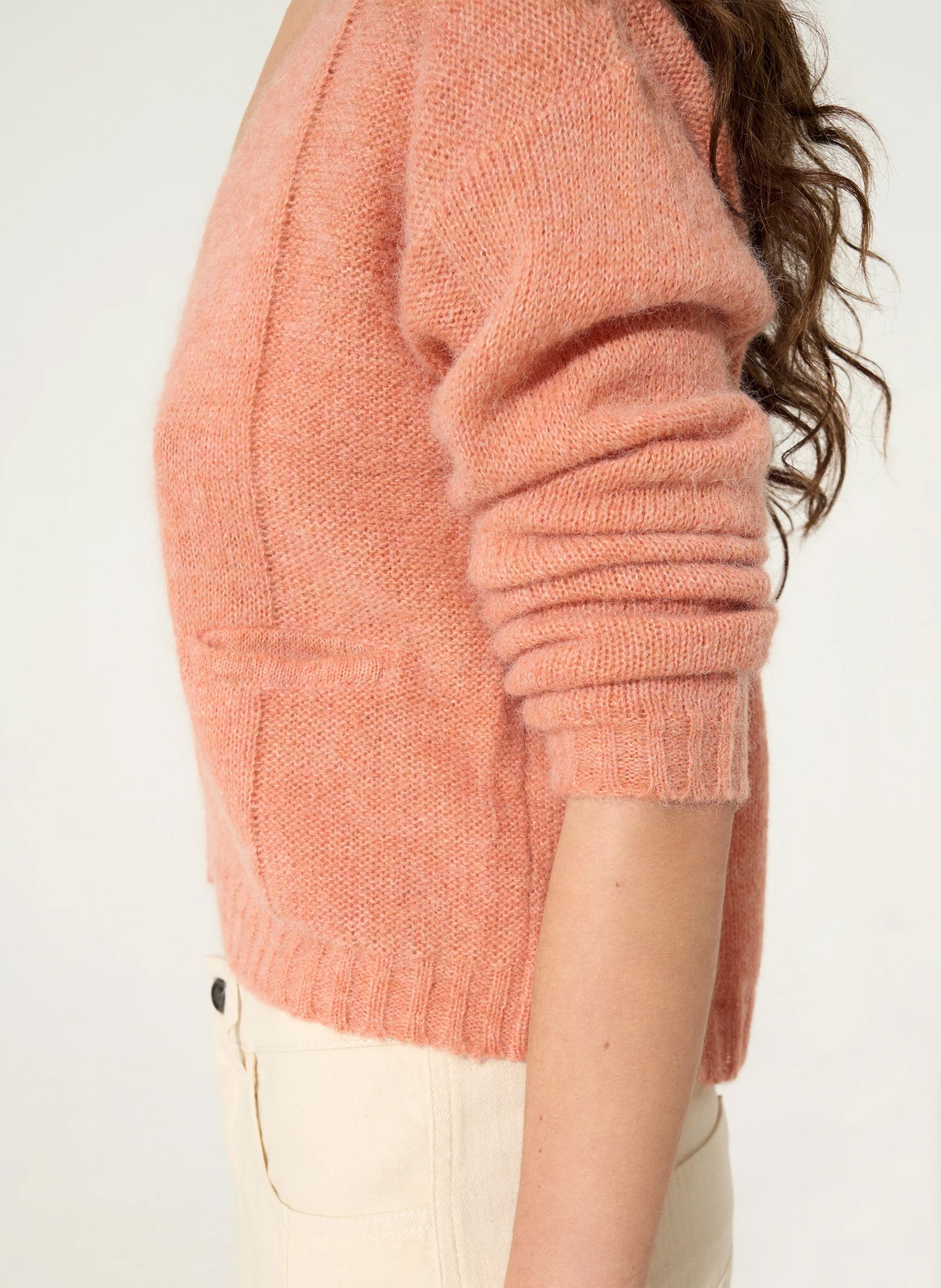 Gilet ample col V en maille mélangée ACOTE Orange