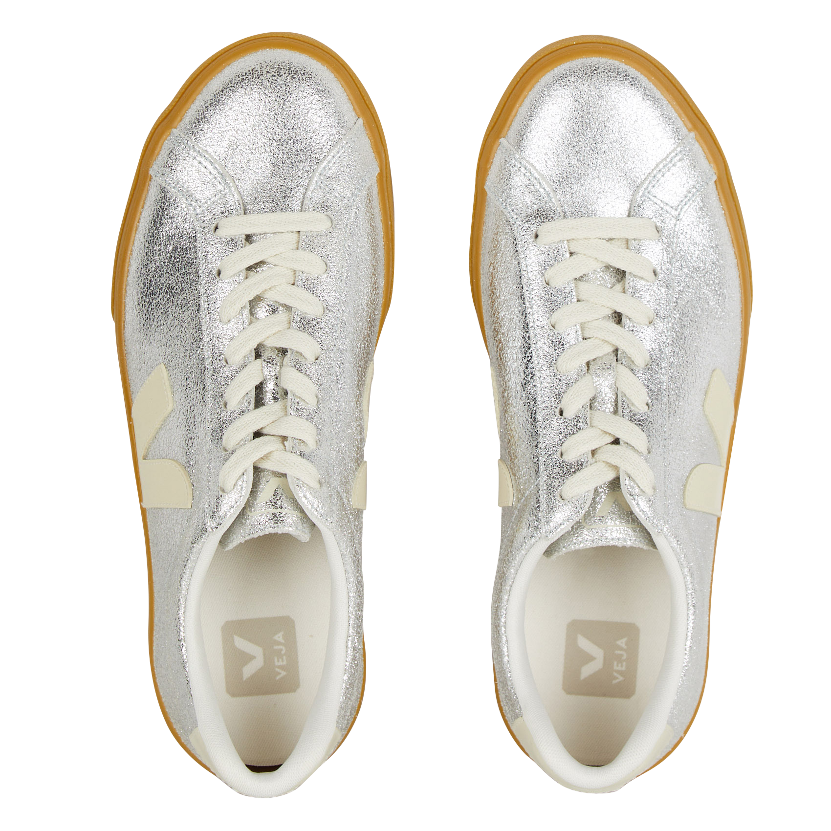 Lage baskets van metallic leer VEJA Zilver